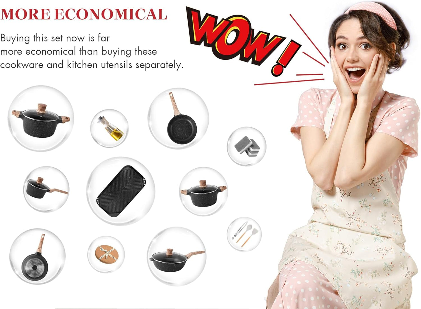 Caannasweis Granite Pots and Pans, Nonstick Cookware Set (Classic Black, 20 Piece Grill Griddle Set)