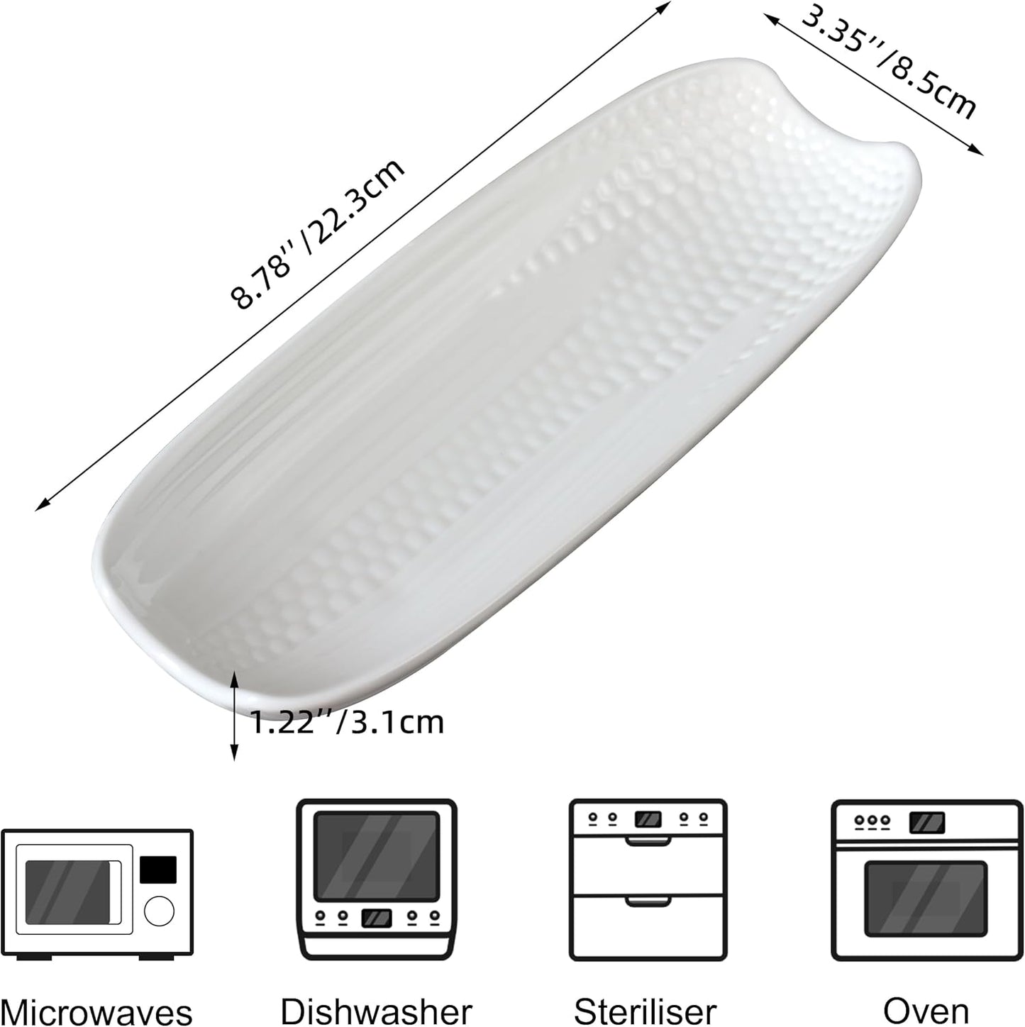 Cinf Ceramic Corn Cob Holders 8.8" Corn Dishes Set of 4, White Dishes Non-slip Bottom Microwave Dishwasher Oven Safe