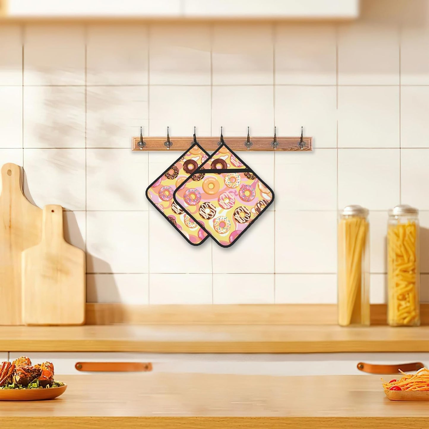 2 Pack Colorful Donuts Pot Holders for Kitchen Heat Resistant, Potholders for Kitchens Washable for Cooking & Baking & Microwave