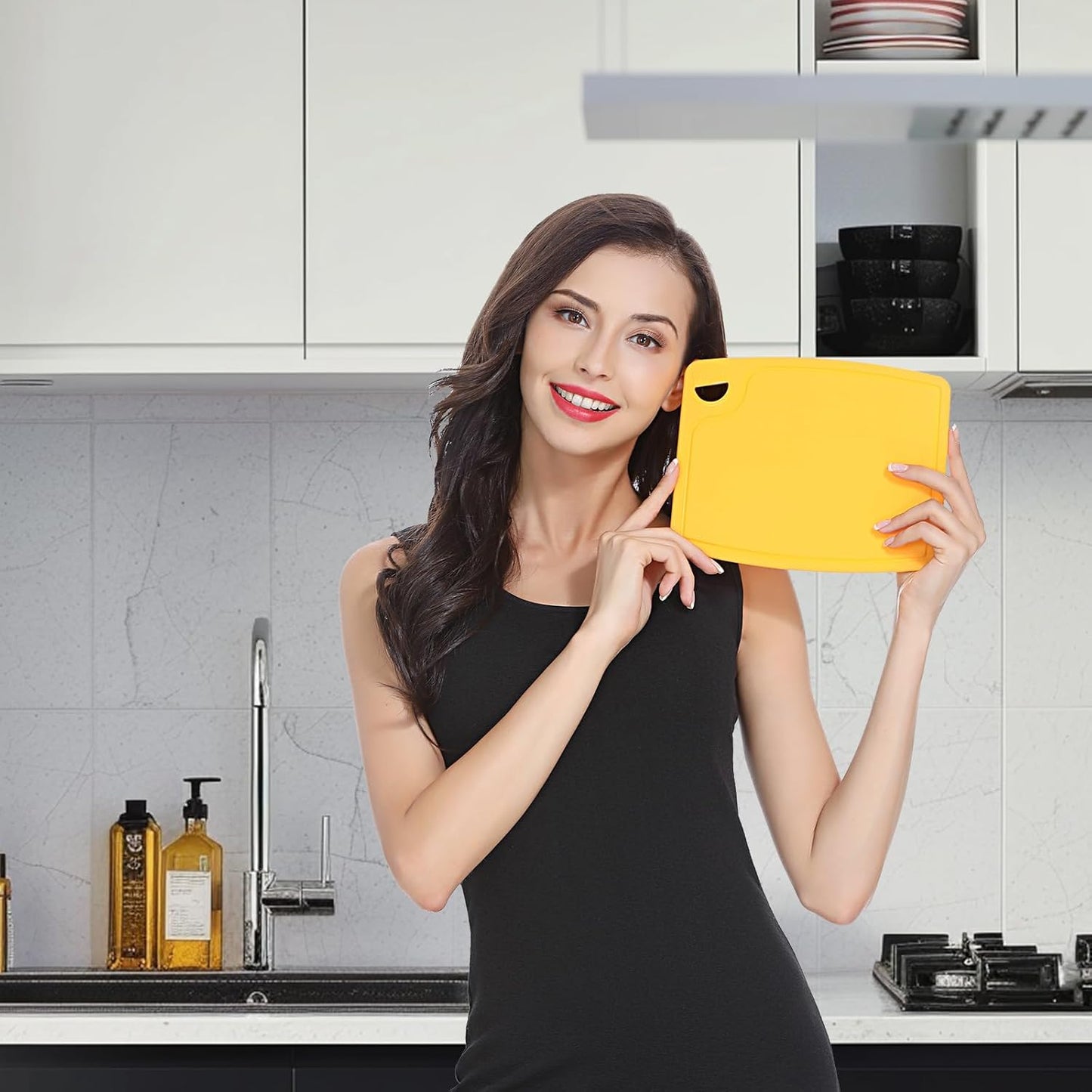 Thick Silicone Cutting Boards for Kitchen Silicone Chopping Boards/Mats Set of 2 Extra Large14.6''x10.43'', Mini 9.1”x7.1” Non-slip Deep Drip Juice Groove, Dishwasher Safe-Orange