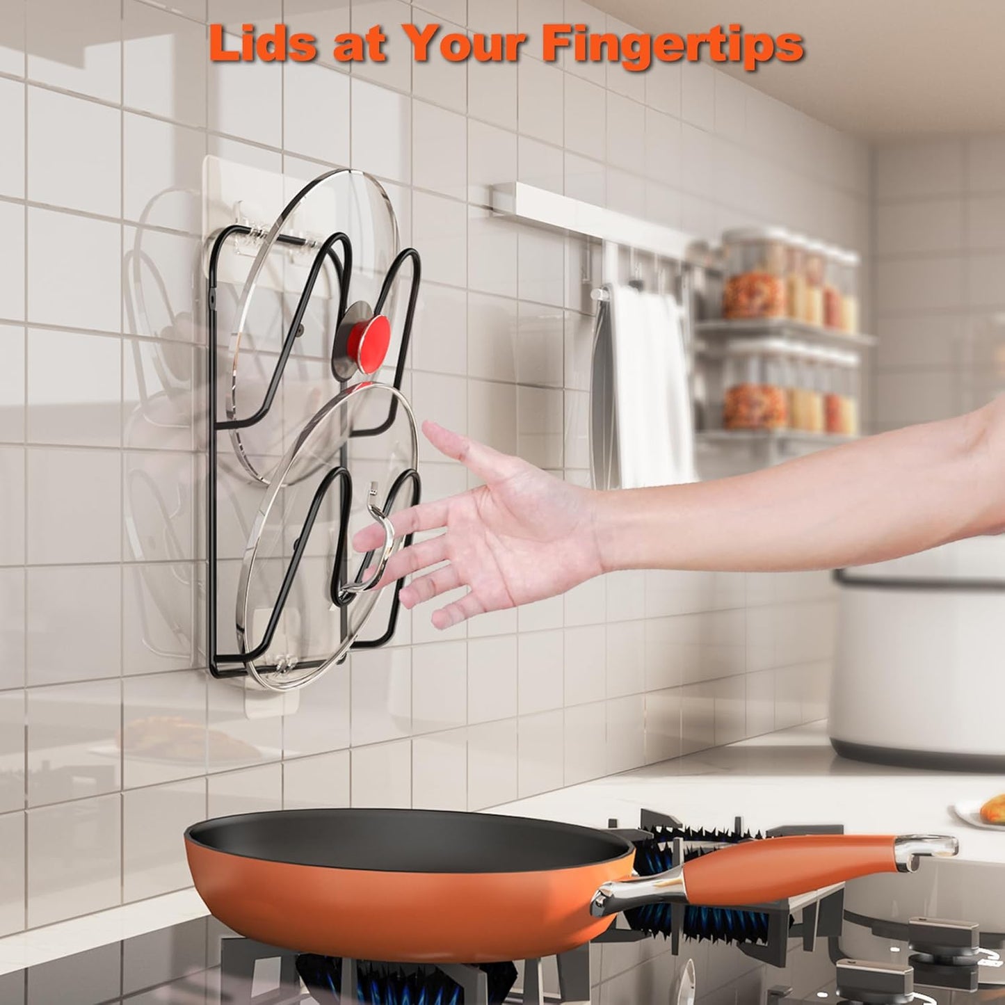 2 Pack Pot-Lid-Organizer, 4-Tier Pots and Pans Lid Organizer Under Cabinet, No Drilling, Rustproof, Lid-Organizers-Inside-Cabinet for Small-Space-Solution & Kitchen Cabinet Organization