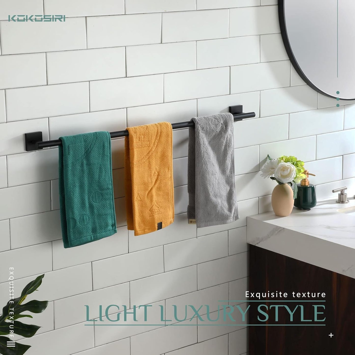 KOKOSIRI 32'' Towel Rails Bathroom Towel Bars Matte Black 32 Inch Bath Towel Holder for Washroom Kitchen Wall Stainless Steel B4005BK-L32