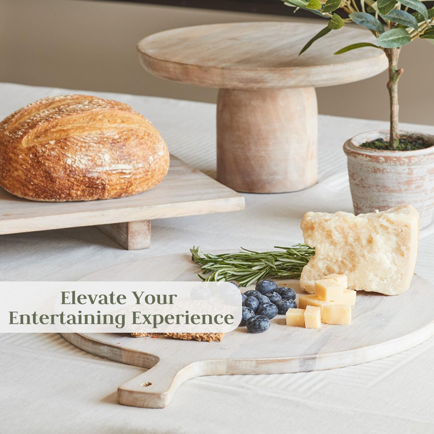 Wood Cutting Board 19in Handmade Round Serving & Chopping Board Paddle with Handle, Premium Home Decor Wooden Cutting Boards for Kitchen Display & Chopping, Light Wood