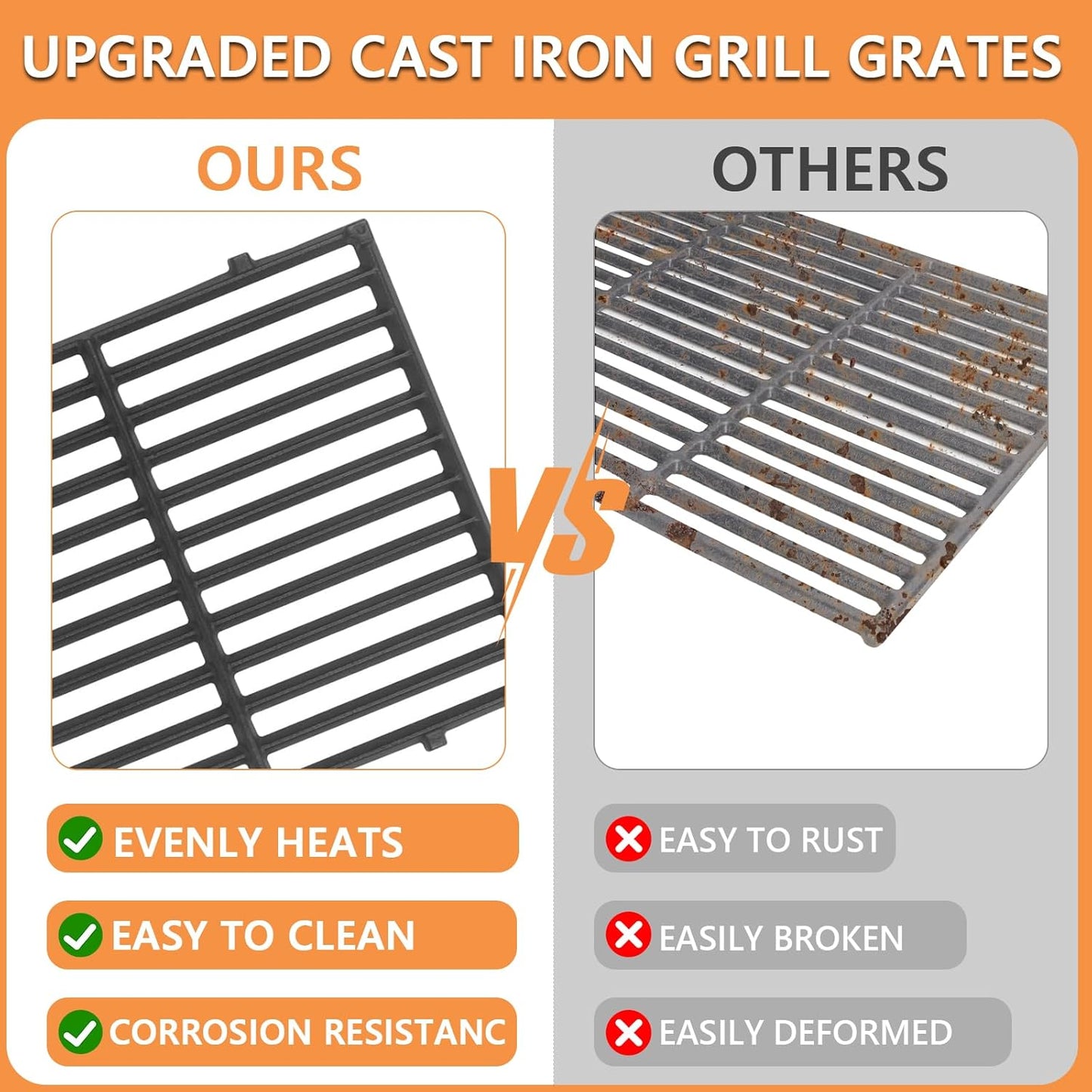 66095 Genesis II GS4 Grill Grates for Weber 3 Burner Genesis 2 GS4 Grill Replacement Parts Weber Genesis II/II LX 300 SER II E310 E315 Accessories 66805 66802 Genesis 300 (2022 YRS) Cast Iron 18.8''L