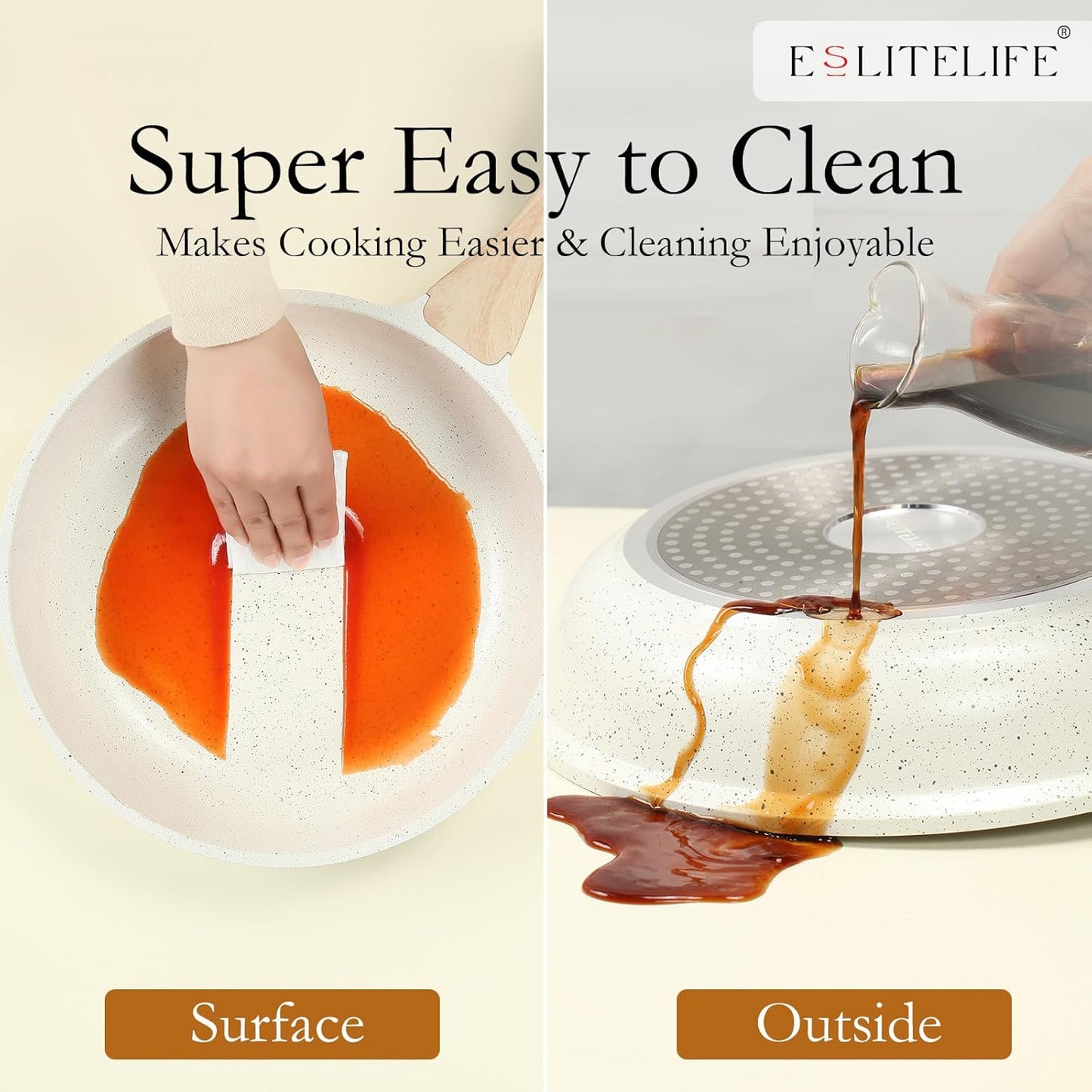 ESLITE LIFE Nonstick Ceramic Frying Pan Skillet, Non-Toxic Egg Omelette Kitchen Cooking Pans Compatible with All Stovetops (Gas, Electric & Induction), PTFE & PFOA Free (White, 11'')