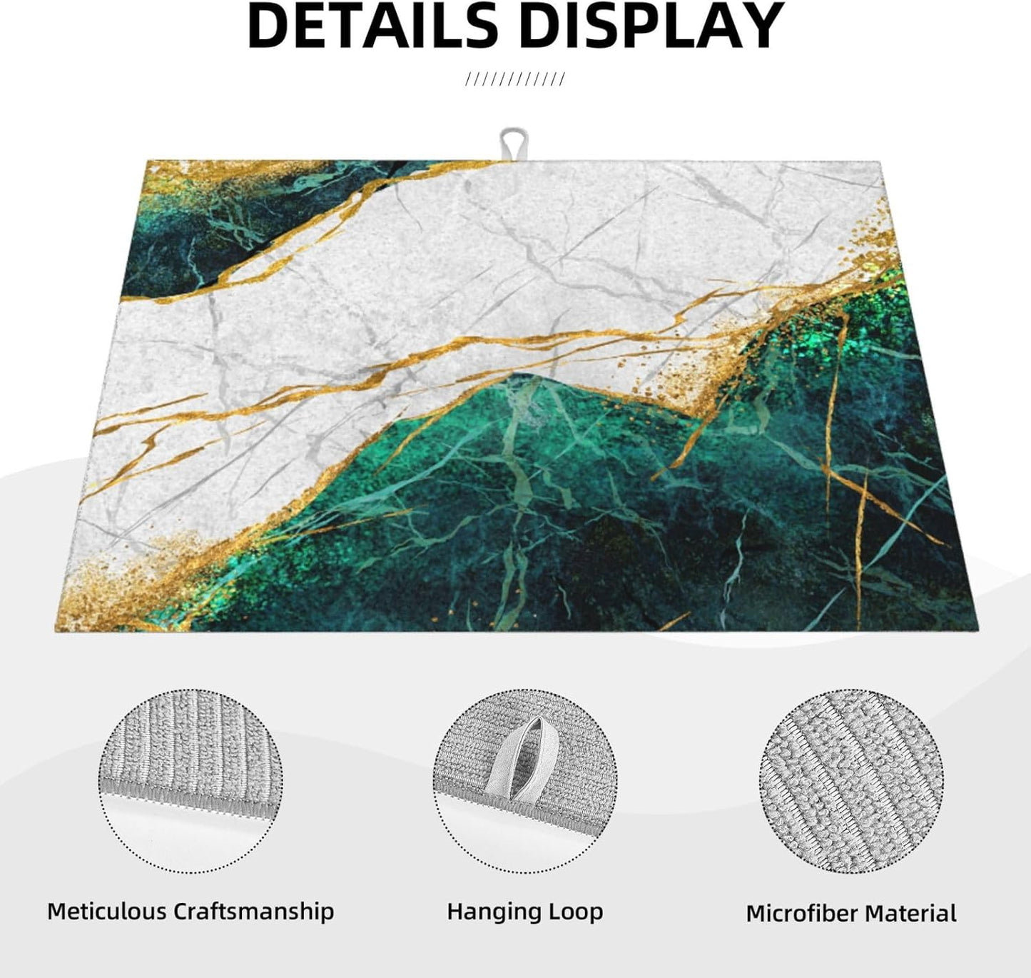 Marble Green Dish Drying Mat 18x24 for Kitchen Counter, Green White Modern Decorative Absorbent Coffee Mat Dish Drying Pad Coffee Bar Dish Drainer Rack Mat Drainer Mat