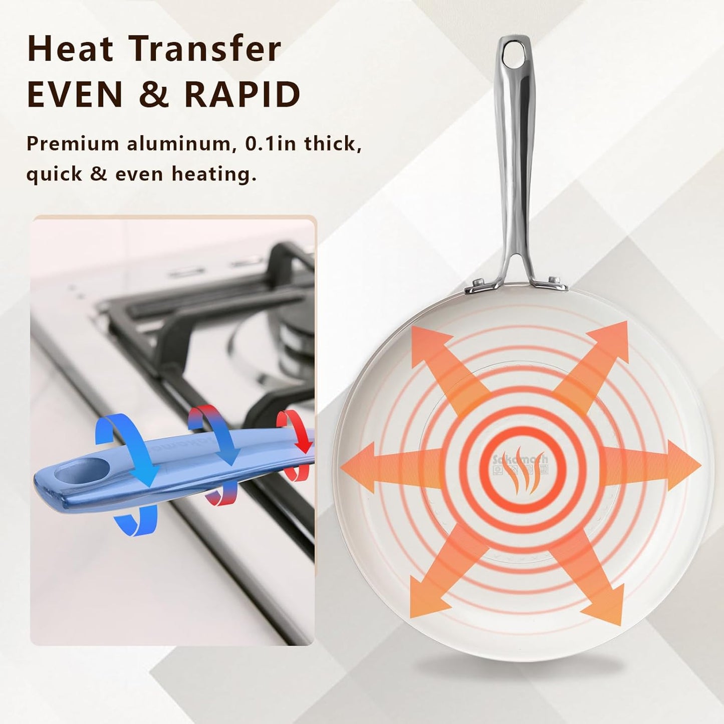 9.5" Ceramic Nonstick Frying Pan, Skillet, Cooking Pan Non Toxic with Stay Cool Handle for Induction, PTFE & PFAS & PFOA Free, Dishwasher/Oven Safe, White