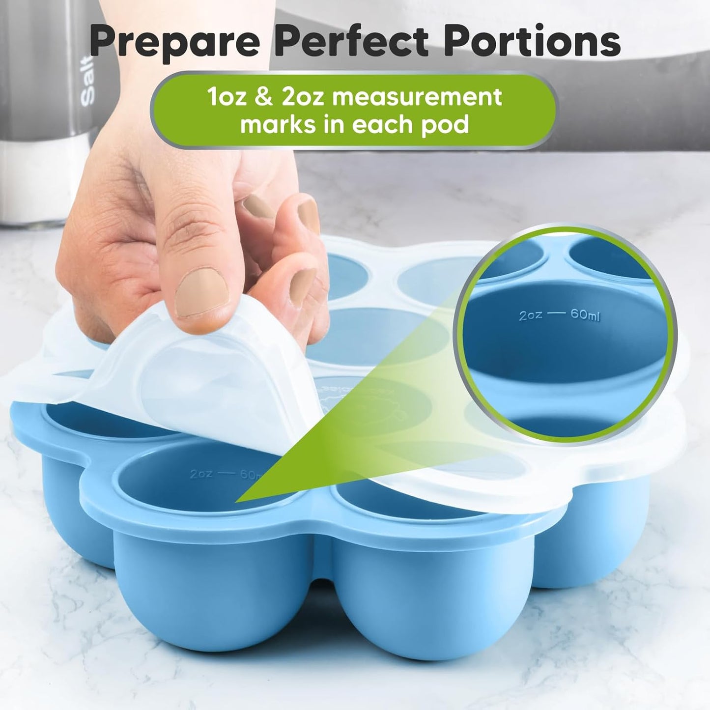 KeaBabies Silicone Food Freezer Trays with Lid, 2oz x 10 Pods Baby Food Storage Containers, Easy Puree Meal Prep, Breast Milk Silicone Freezer Molds, Dishwasher, Microwave Safe, BPA-Free (Misty Blue)