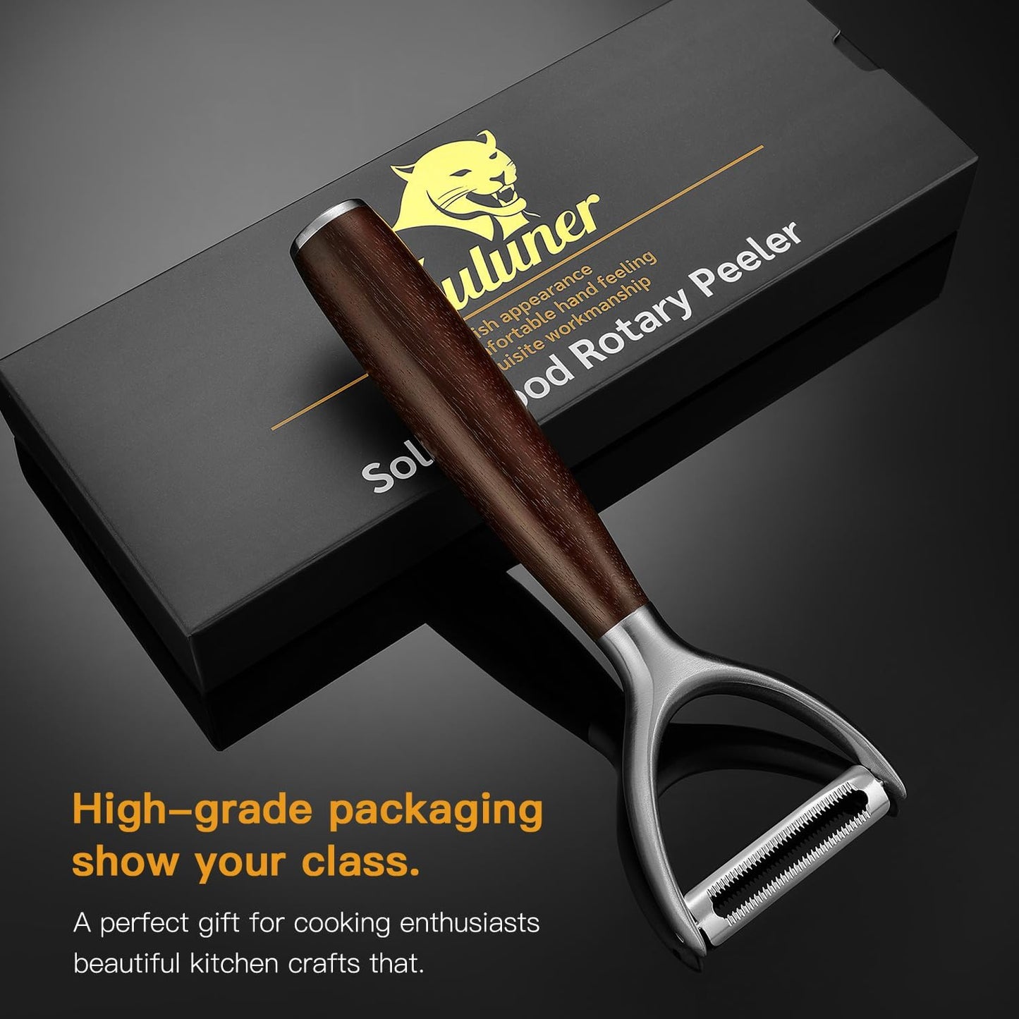 Serrated Blade Premium Y Type 304 Stainless Steel Multifunctional Kitchen Peeler Real Wood Handle Ultra Sharp Blade Vegetable Potato Apple(Carbonized Wood)