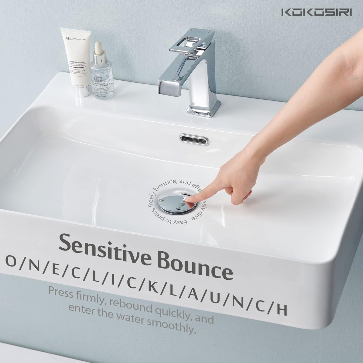 KOKOSIRI Pop Up Sink Drain with Strainer Basket, Polished Chrome Bathroom Sink Drain with Detachable Hair Catcher Anti Clogging for Vanity Vessel Sink Without Overflow, C1002CH