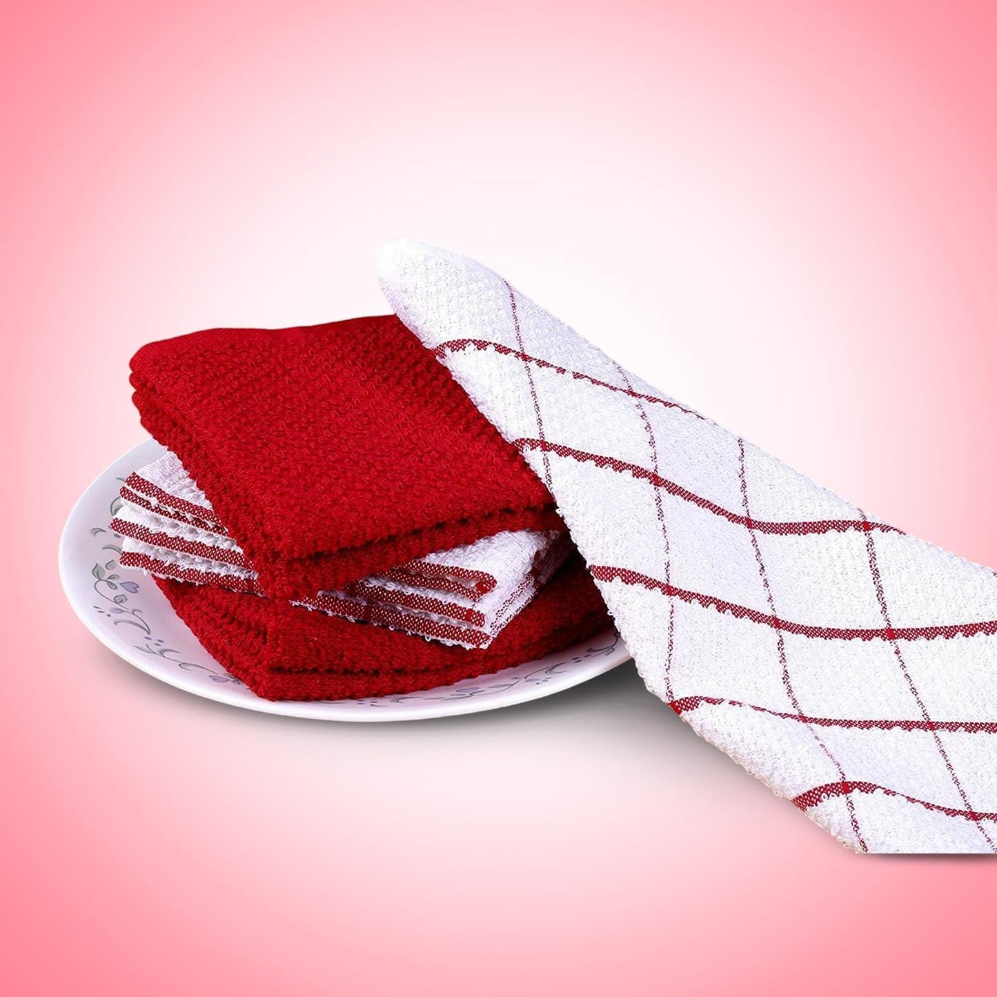 AMOUR INFINI Cotton Kitchen Dish Cloths Set of 8 – Highly Absorbent, Super Soft Premium Terry Cleaning Cloth (12"x12" Inch) Premium Dishcloths for Washing Dishes (Red)