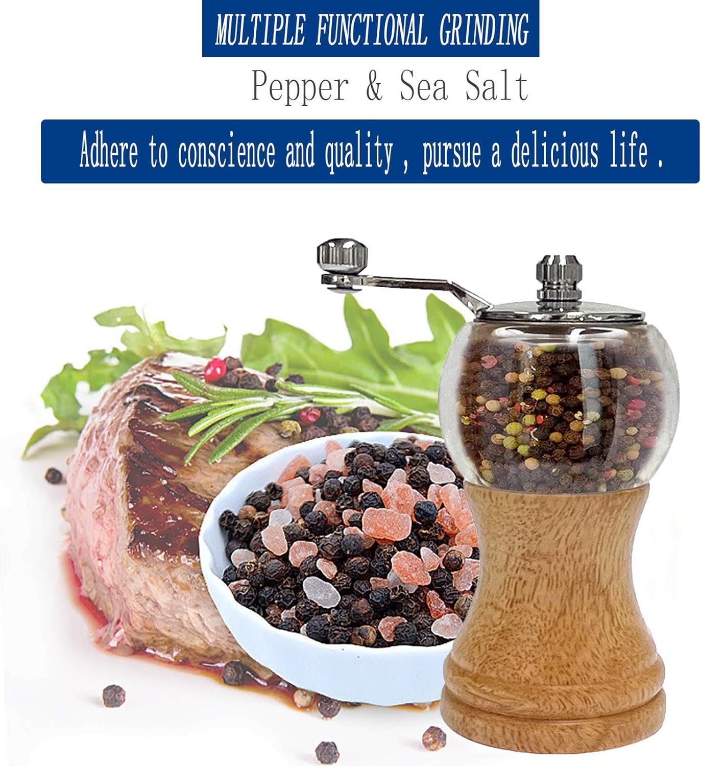 1-piece classic hand shake pepper mill gorgeous salt set, EP material acrylic, ceramic blades with adjustable coarse mill, enjoy your best freshly ground pepper sea salt (1 piece)
