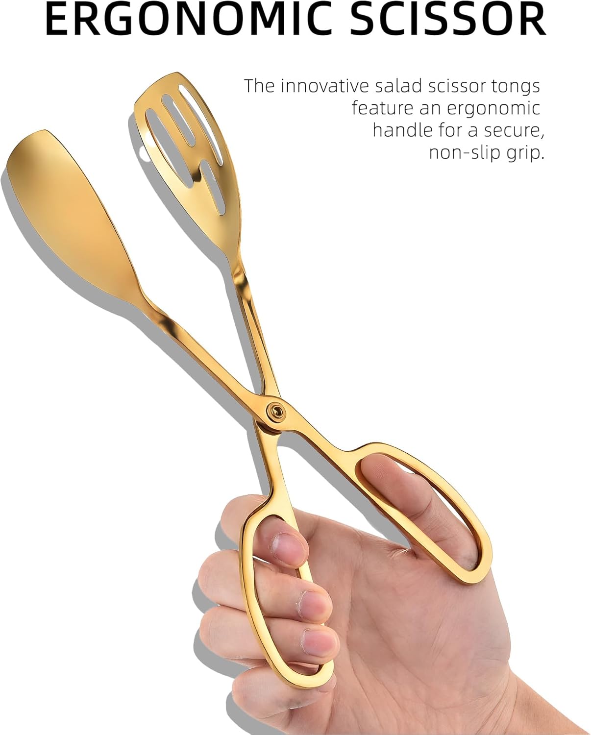 Salad Tongs for Serving 2 Pack - Premium Stainless Steel Scissor-Style, Non-Toxic, Heat-Resistant Salad Servers, Dishwasher Safe, Ideal for Buffet and Party Use (Gold)