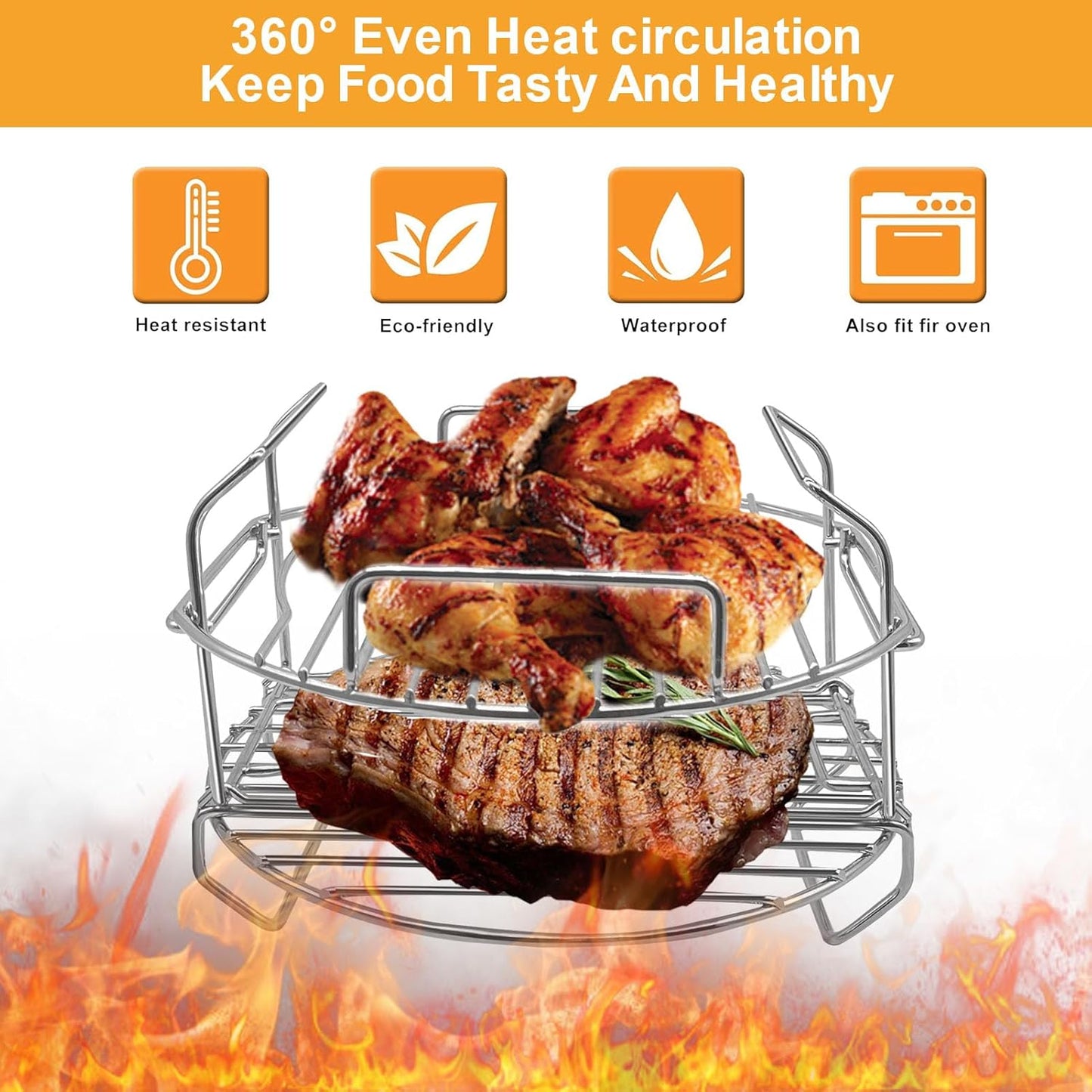 GCQ Air Fryer Accessories for Ninja Foodi FD401 12 IN 1 OS401 10 IN 1 8 Quart Pressure Cooker, Replacement Stainless Steel Air Fryer Wire Rack Replacement Parts, Dishwasher Safe