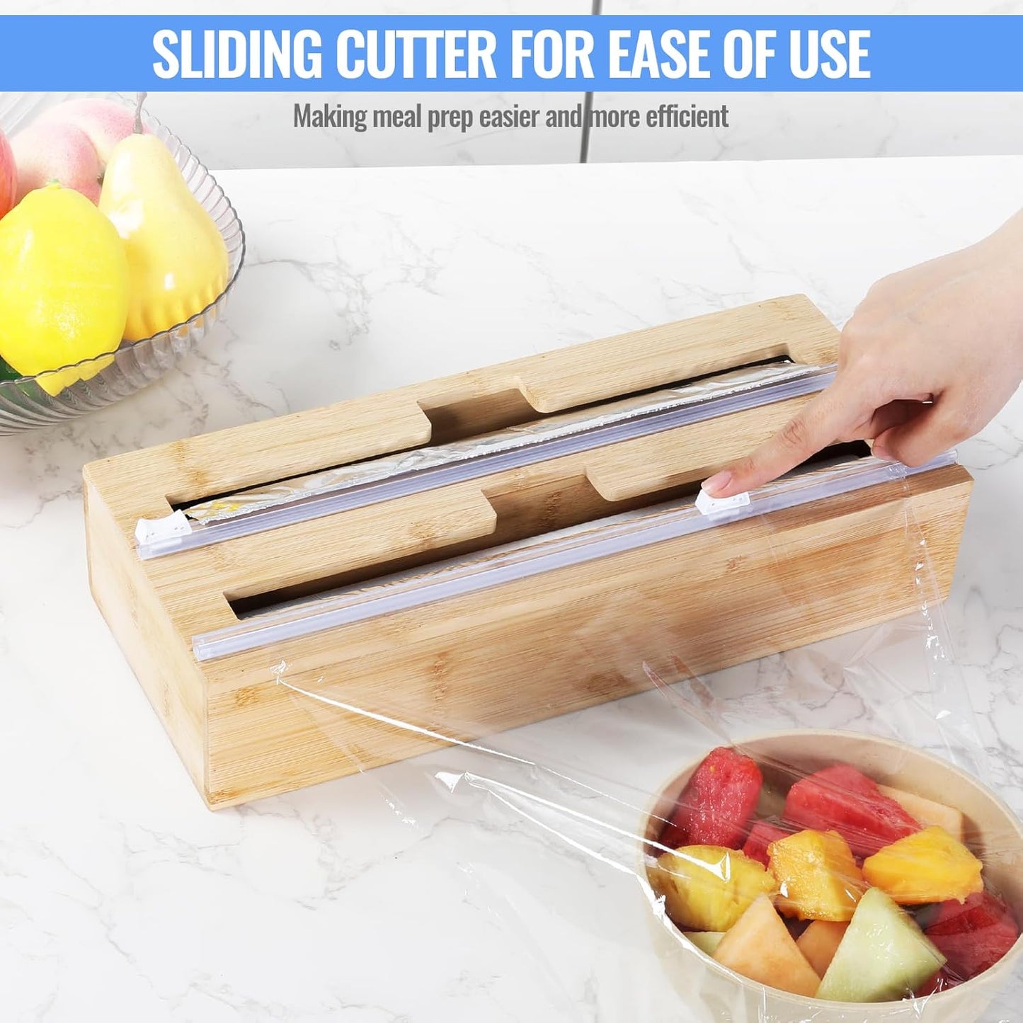 2 in 1 Plastic Wrap Dispenser with Cutter,Bamboo Foil and Plastic Wrap Organizer,Aluminum Foil and Wax Dispenser for Kitchen Drawer Storage Organization