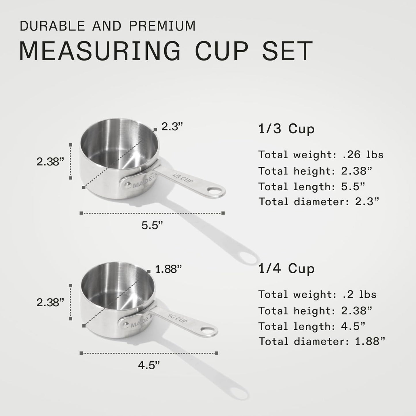 Made In Cookware - Measuring Cup Set - Stainless Steel - Stackable - Dishwasher Safe