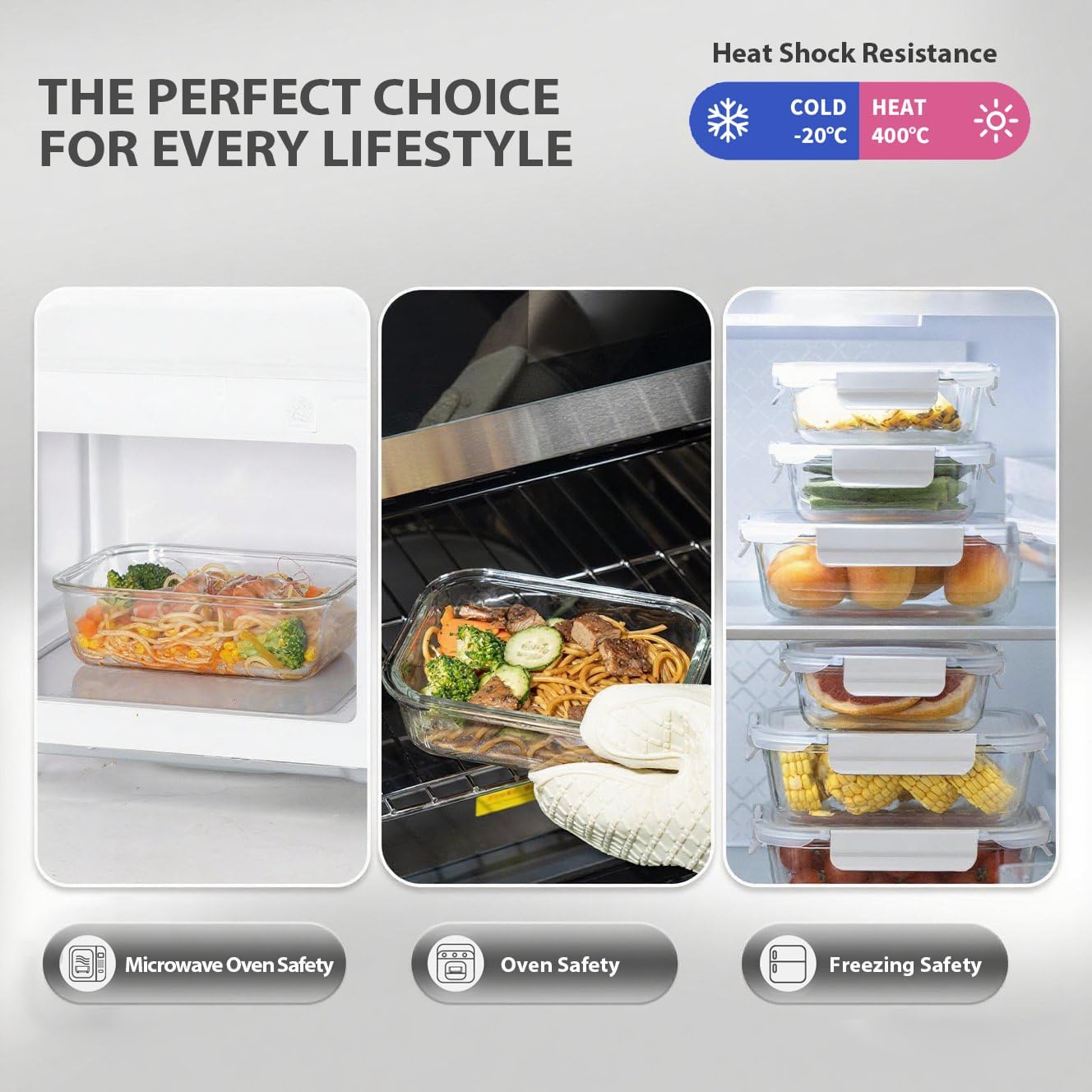 GENICOOK 30 Pieces Glass Food Storage Containers with Snap Locking Lids,Glass Meal Prep Containers Set - Airtight Lunch Containers, Microwave, Oven, Freezer and Dishwasher White