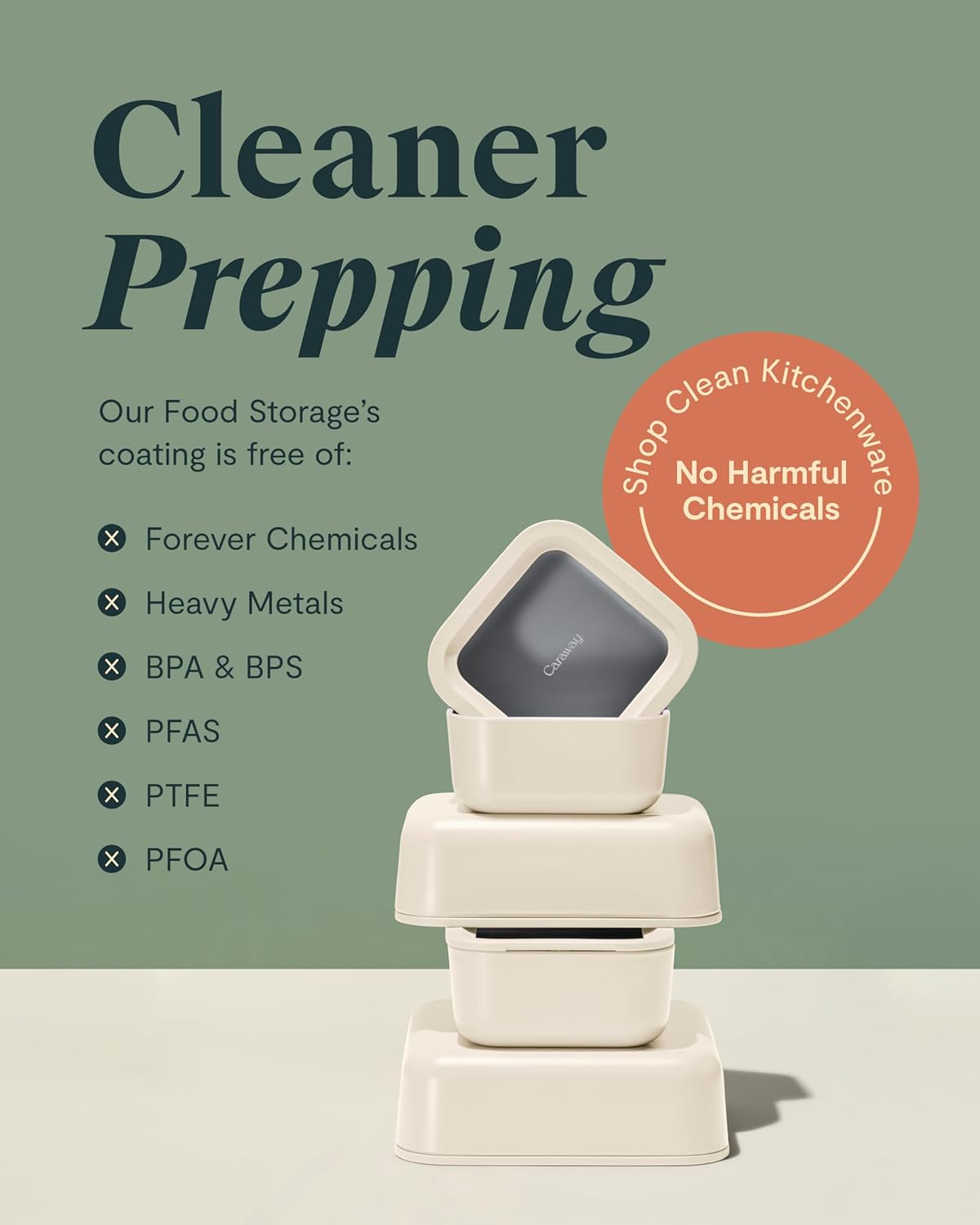 Caraway Glass Food Storage - 10 Cup Glass Container - Ceramic Coated Food Container - Non Stick Lunch Box with Lids - Dishwasher, Oven, & Microwave Safe - Square Shape - Gray