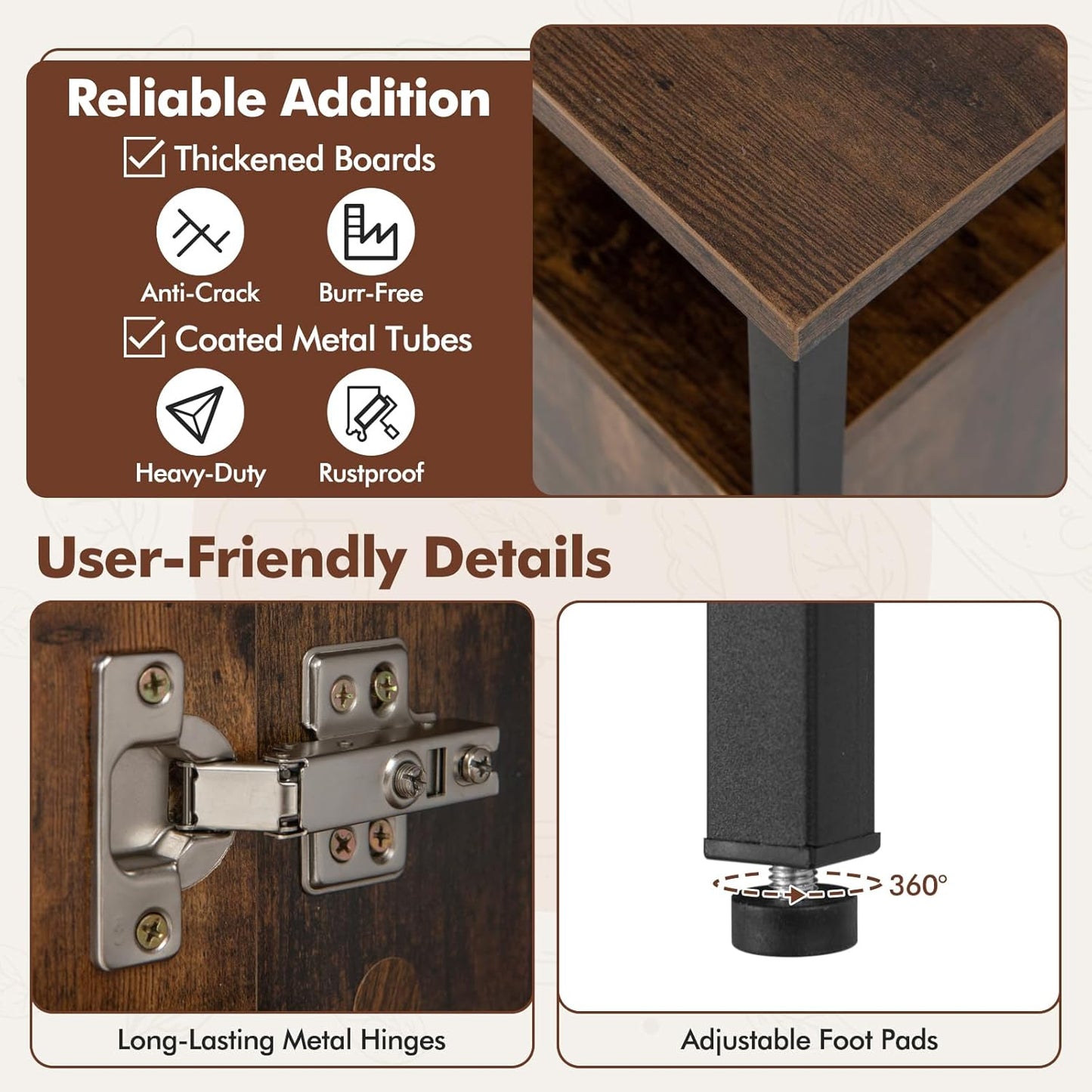 Buffet Cabinet, Industrial Storage Cabinet with Doors and Shelves, Wood Buffets & Sideboards, Farmhouse Coffee Bar, Rustic Console Table for Kitchen, Dining Living Room, Entryway