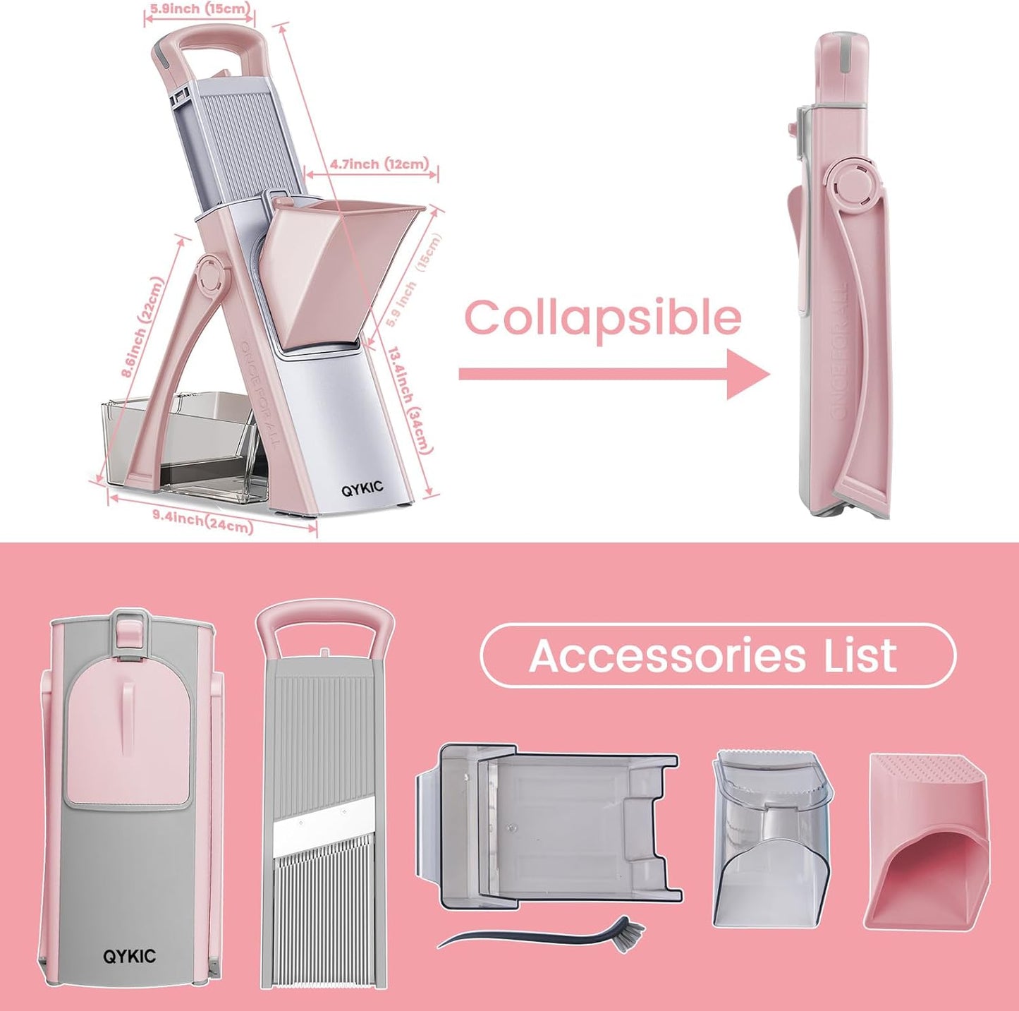 Upgrade Safe Mandoline Slicer for Kitchen, Chopper Vegetable Cutter, Potato Slicer Thickness Adjuster, French Fry Cutter, Veggie Dicer Faster Kitchen Mandolin for Meal Prep (Pink)