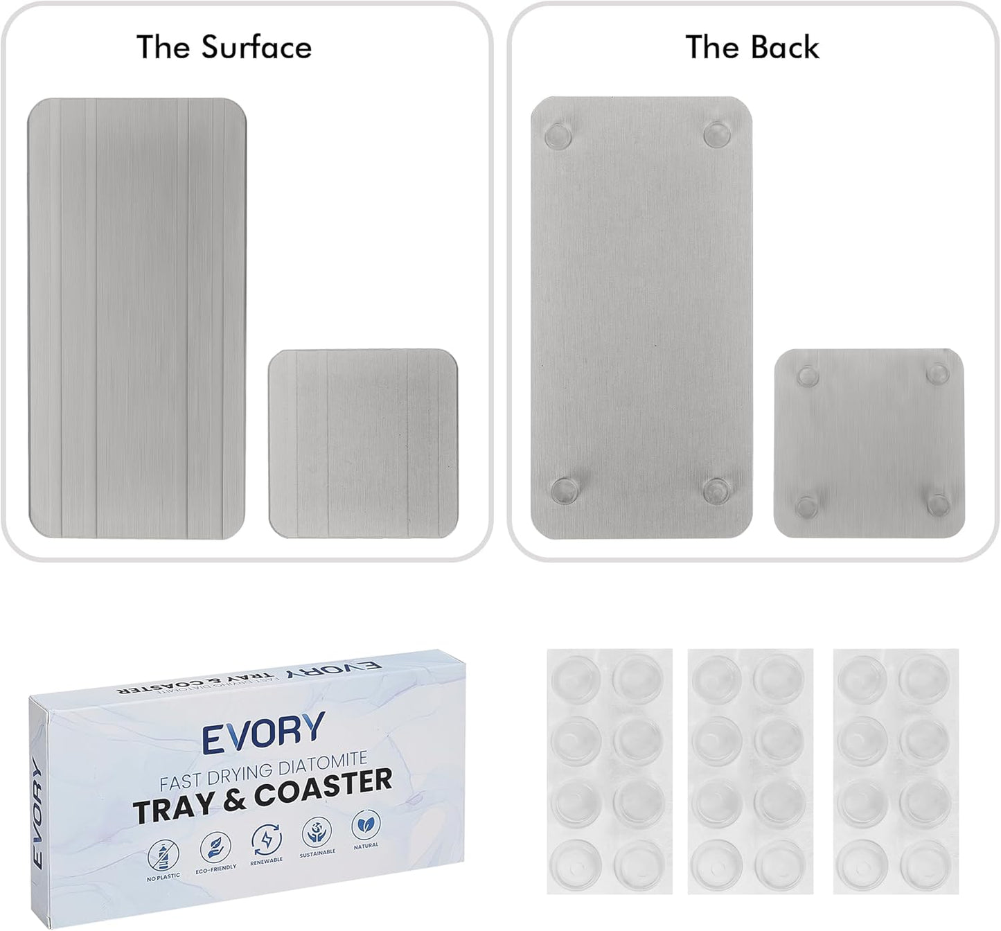 Evory Set of 4 Diatomite Soap Dishes, Kitchen & Bathroom Sponge Holders, Water Absorbing Stone Tray for Sink, Bathtub, Vanity (Light Grey)