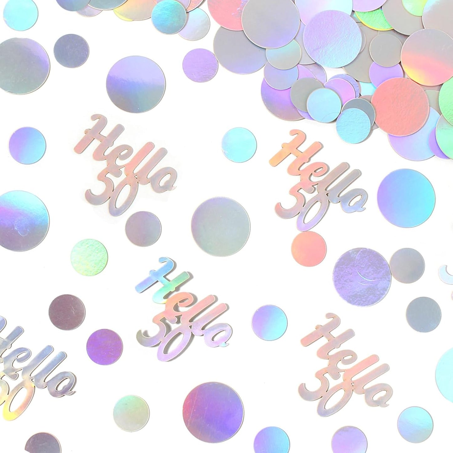Hello 50 Birthday Confetti for Table Iridescent Circle Happy 50th Birthday Party Decorations for Women Fifty Years Old Birthday Tables Scatter Party Confetti Wedding Anniversary Decor 300PC