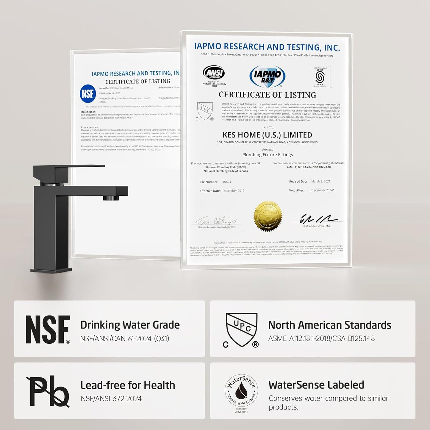 KES Black Bathroom Faucet & Bathroom Sink Drain Without Overflow, Single Handle Type Faucet with Pop Up Drain Stopper Stainless Steel Matte Black, L3156ALFF12-BK-C1