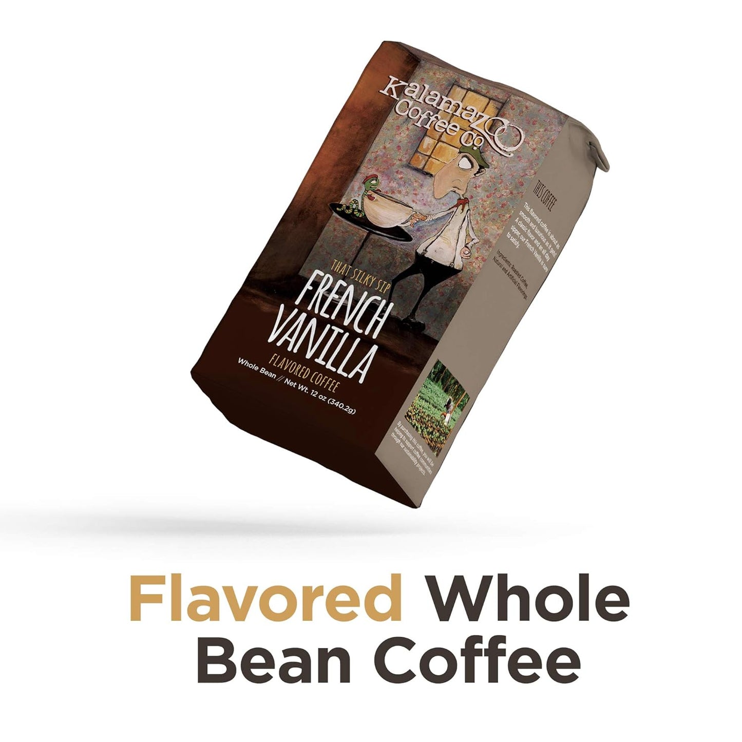 KALAMAZOO COFFEE COMPANY French Vanilla Whole Bean Coffee - That Silky Sip Flavored Coffee | 12oz Bag (3 Pack)