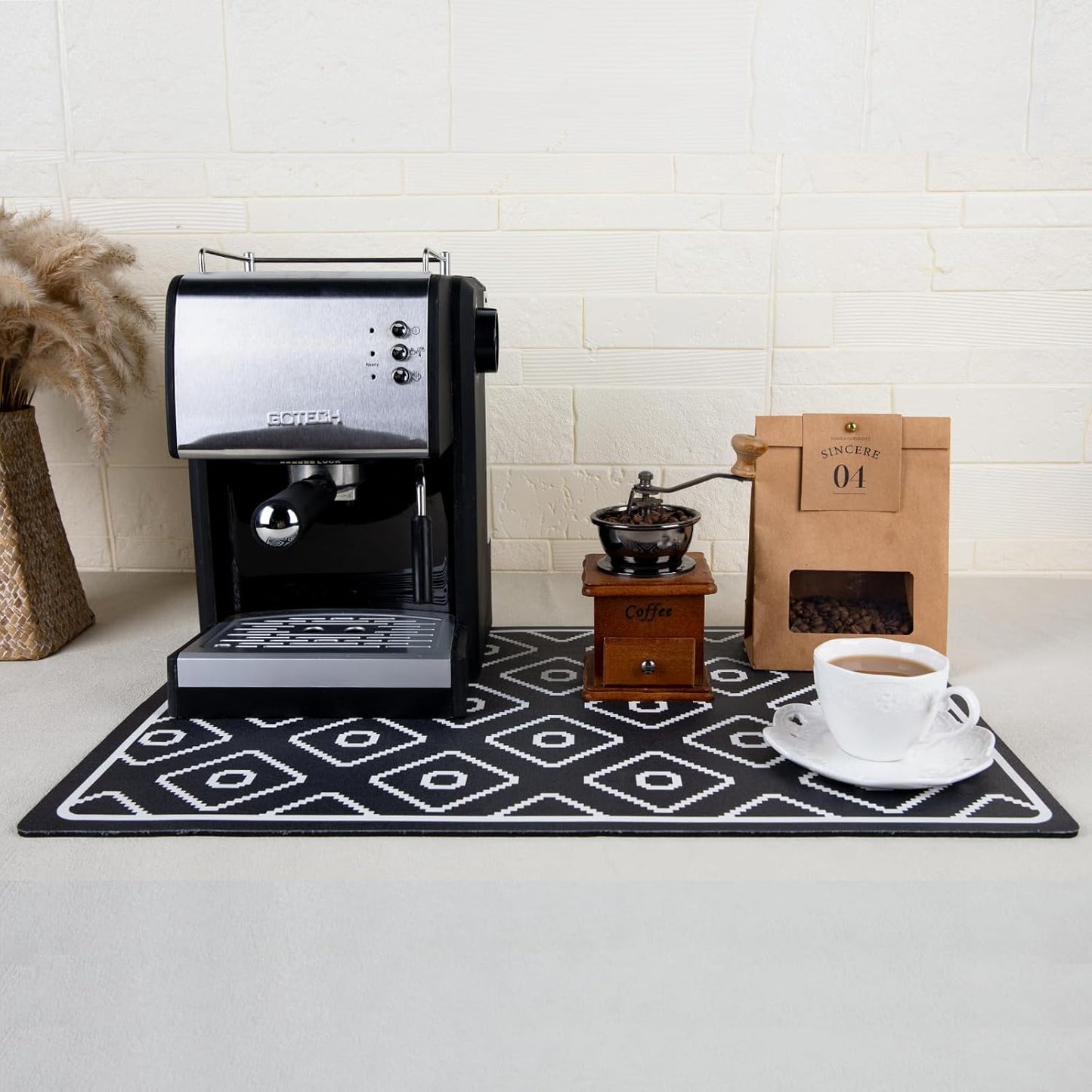 SUEH DESIGN Dish Drying Mat, Absorbent Coffee Mat 19.6 x 11.8 in Quick Dry Kitchen Drying Dish Drain Mat for Kitchen Counter Coffee Bar, Black