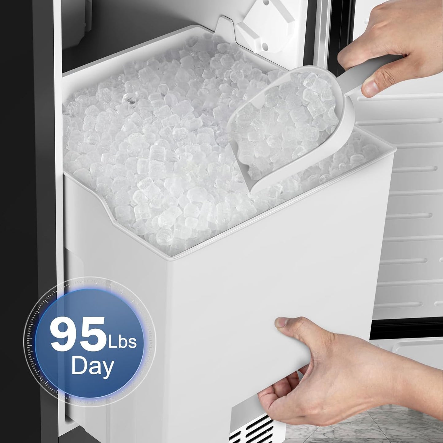 Built in Ice Machine, 95Lbs/Day with 35lbs Storage Bin, 40Pcs Cubes in 10Mins, Reversible Door, Under Counter Ice Maker for Home Office Commercial, Ice Maker Machine Commercial