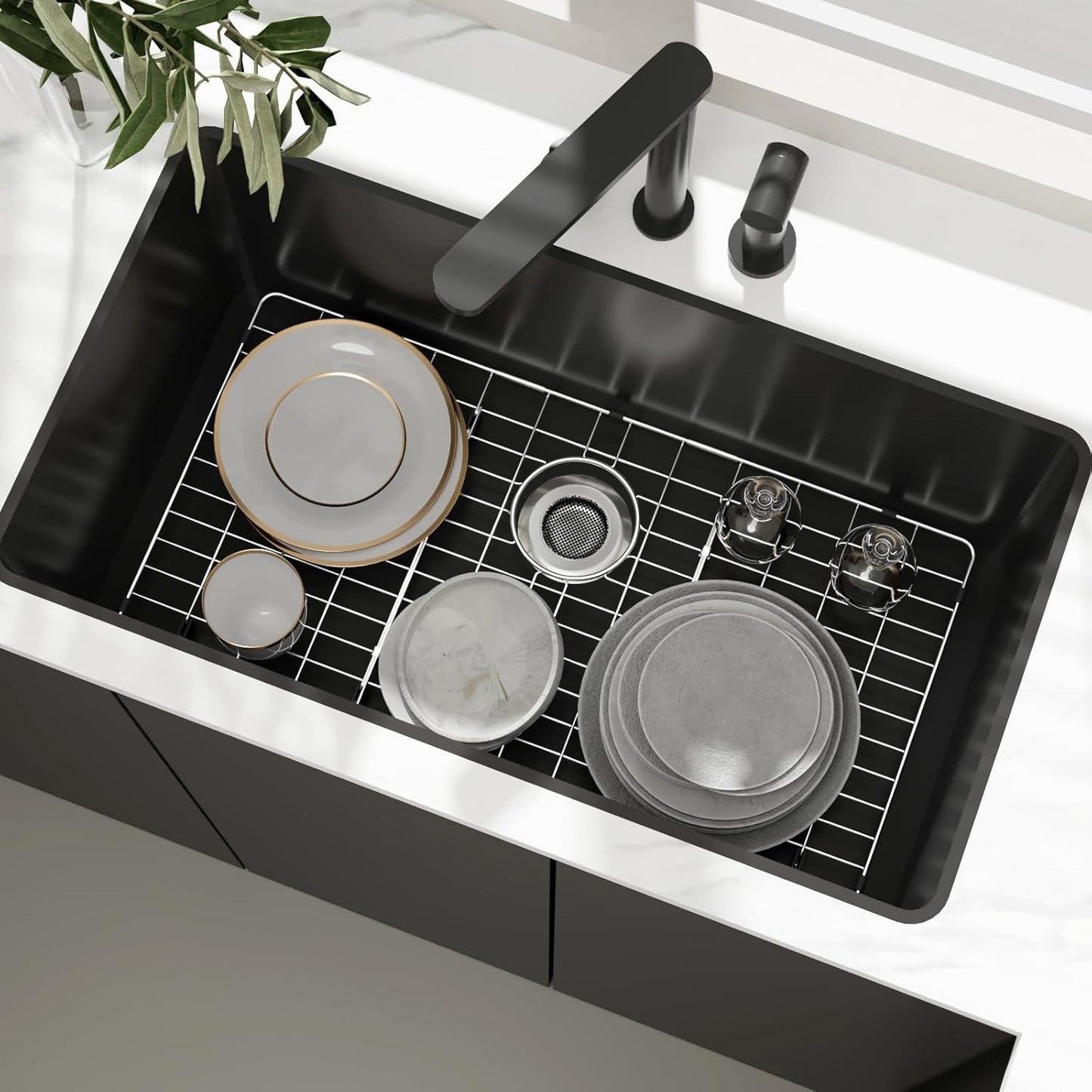 Sink Protectors for Kitchen Sink, Sink Grate Grid for Bottom of Sink, Metal Sink Rack, Bottom Basin Rack, Stainless Steel, 28.4" x 14.2"