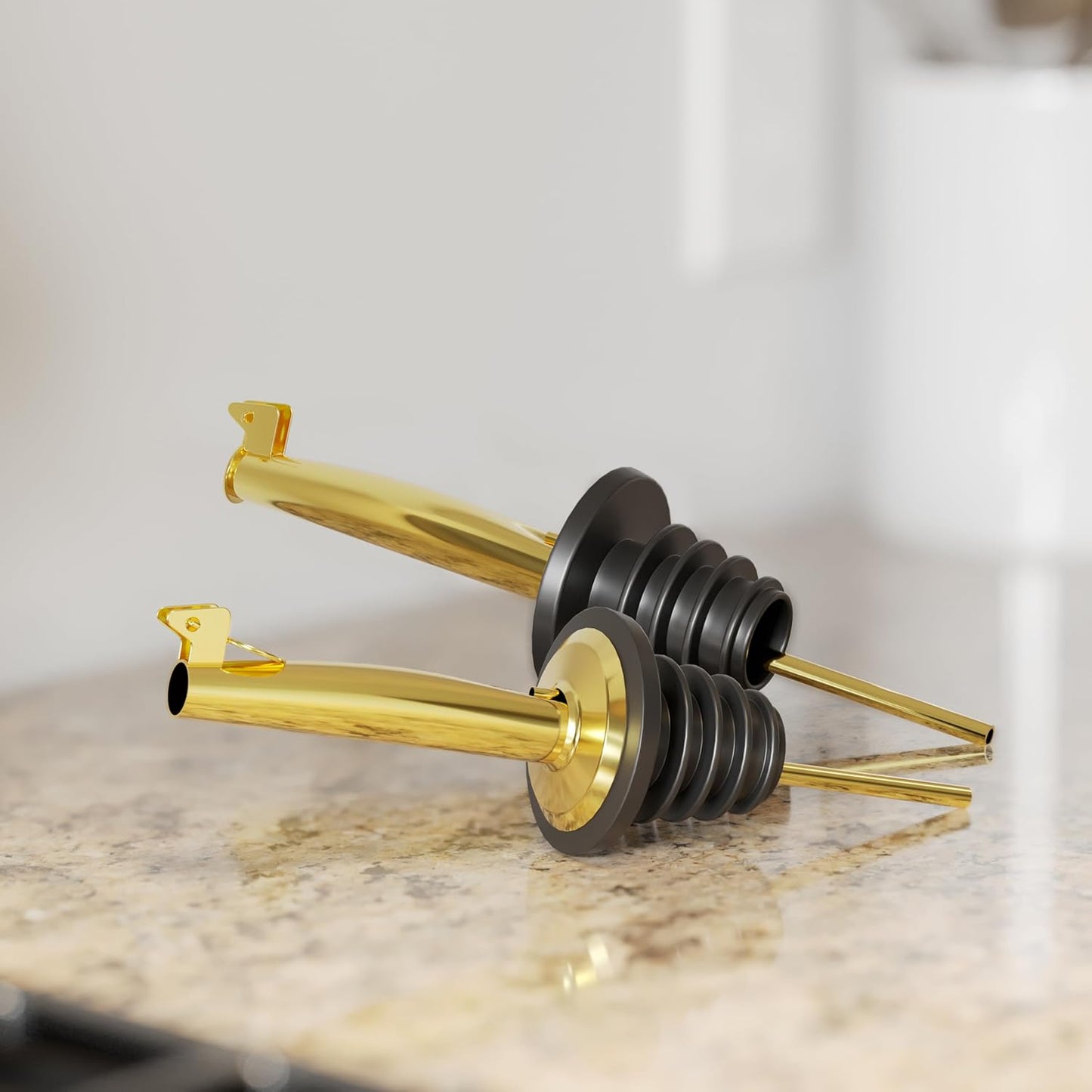 New England Stories Kitchen Cooking Oil Dispenser Set, Olive Oil and Vinegar Bottles, Soy Sauce Dispenser - 6 Pieces, Gold, Durable & Stylish Design