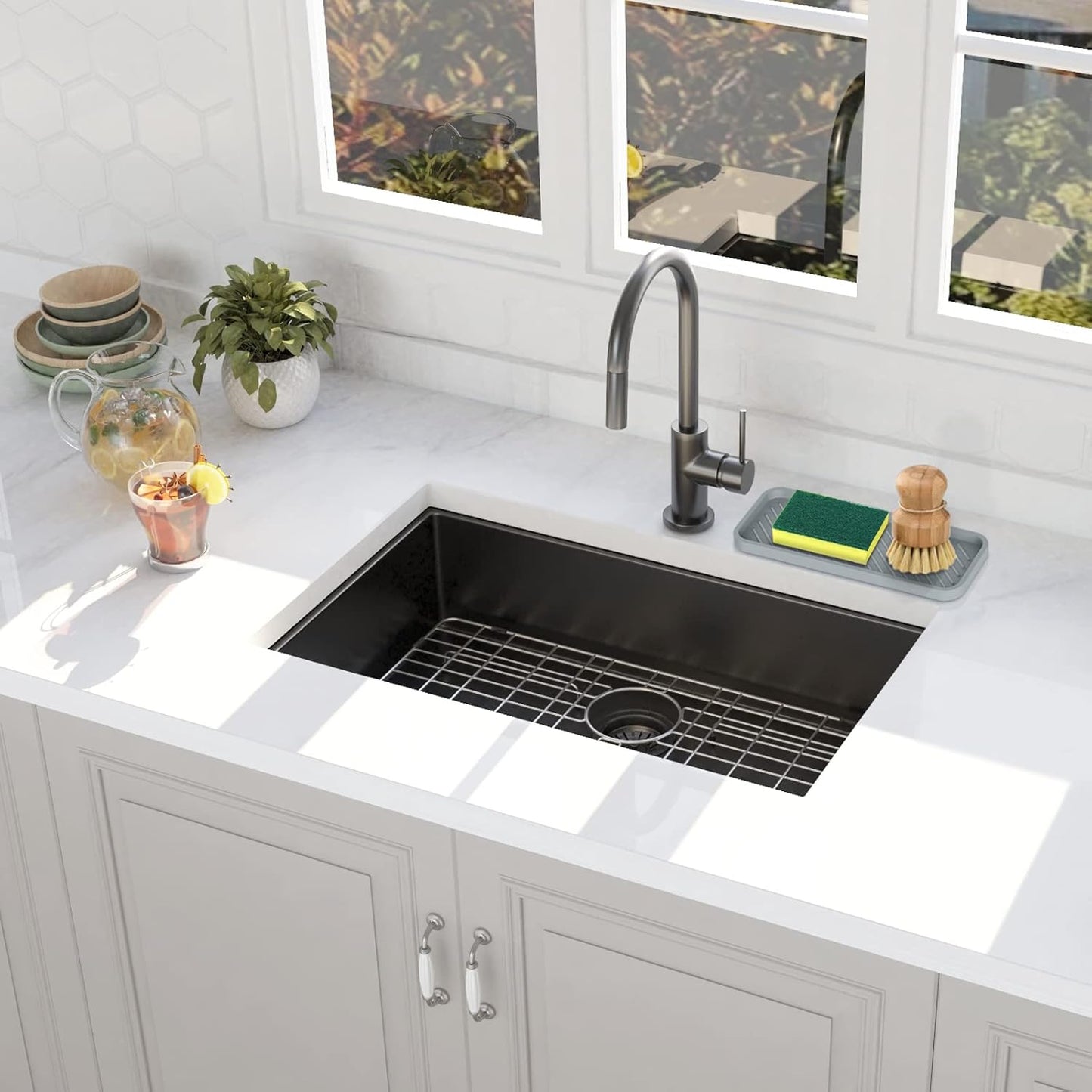 EG-SIPRO Silicone Sponge Holder, Kitchen Sink Organizer Tray, Sponge Caddy for Bathroom Counter, Dish Soap Holder, Scrubber, Soap Dispenser, Scouring Pad