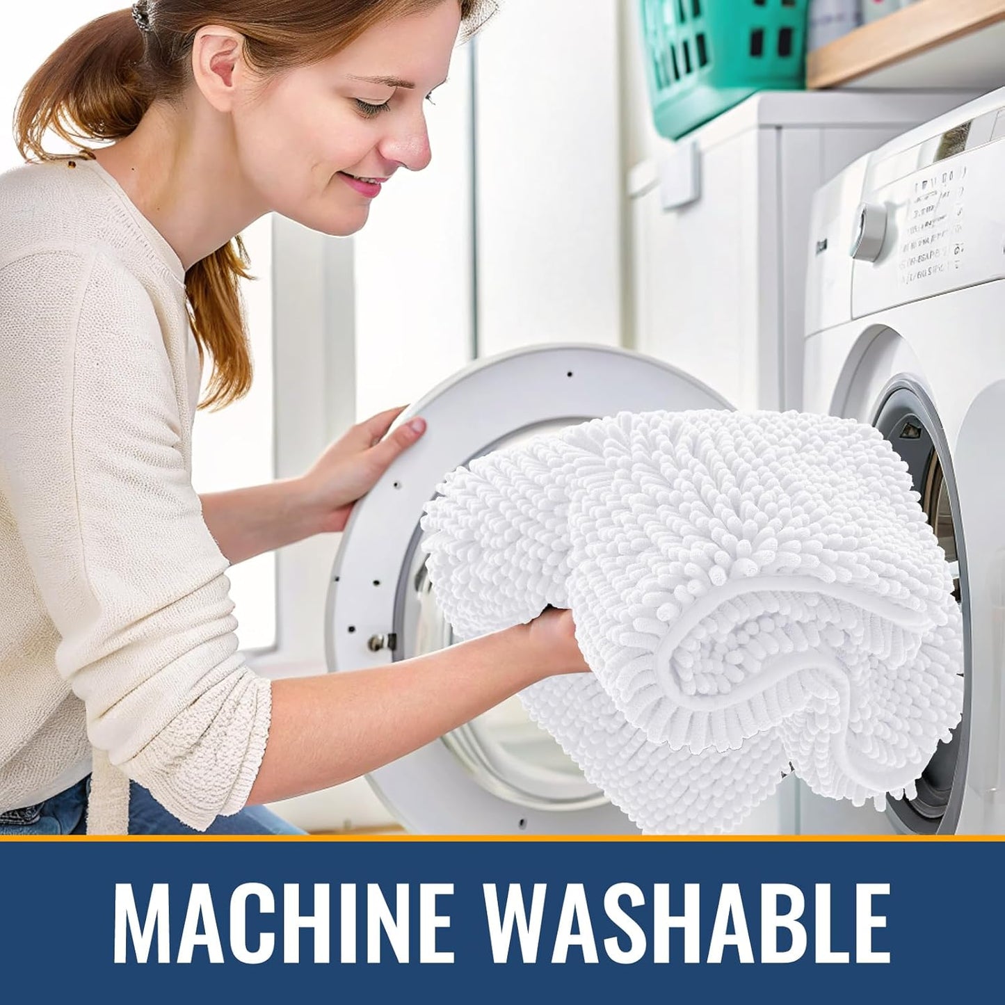 Arotive Bathroom Rugs 36x24, Extra Soft Absorbent Shaggy Chenille Bath Rugs, Machine Washable Rubber Backing Non-Slip Bath Mats for Bathroom Floor Tub and Shower, Home Decor Accessories, White