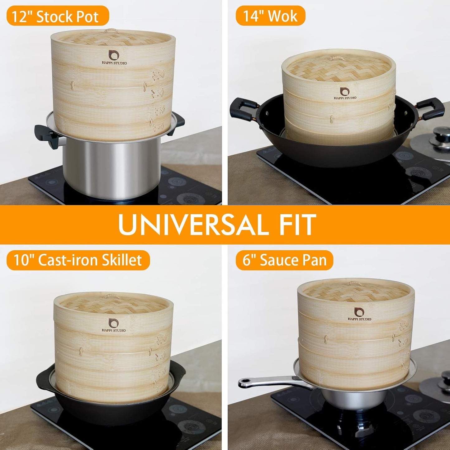 Bamboo Steamer Basket - 10 Inch 2-Tier Bamboo Dumpling Steamer for Cooking Dim Sum, Momo, Rice - Bao Bun - Natural Chinese Steam Baskets with Stainless Steel Ring Set