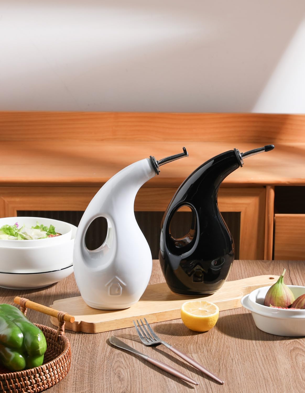 Sweejar Ceramic Olive Oil Dispenser Bottle,24 Oz Opaque Cruet Protects EVOO Oil to Reduce Oxidation, Suitable for Storage Vinegar, Coffee Syrups, Liquids (White)