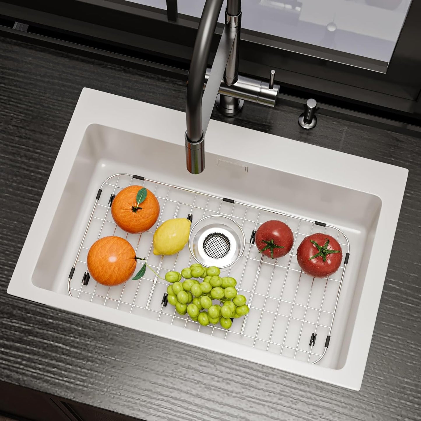 23’’ x 13’’ Stainless Steel Sink Grid, Sink Protectors for Kitchen Sink, Sink Protector with Rear Drain for Single Sink Bowl, Sink Bottom Grid, Sink Grate for Bottom with Sink Strainer