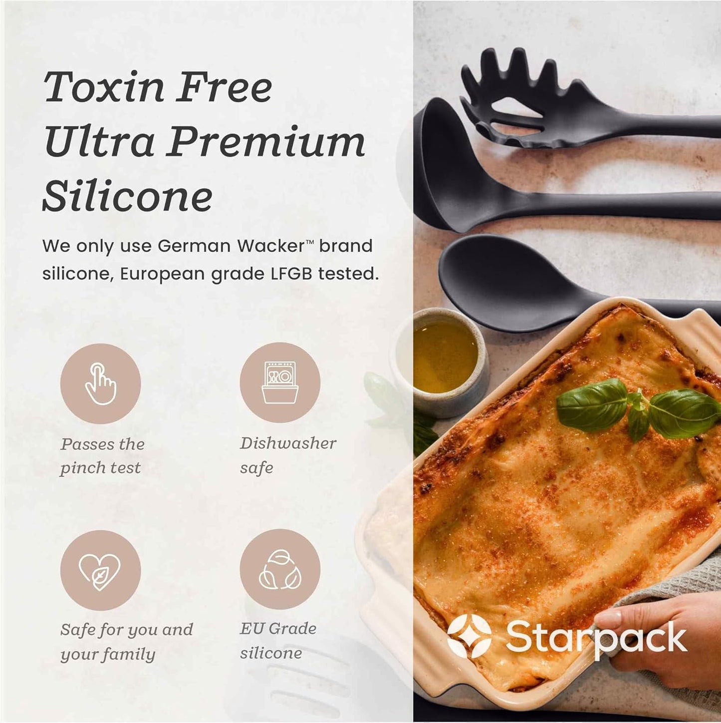 Starpack XL Premium Silicone Pasta Fork (13.5") - Spaghetti Spoon High Heat Resistant to 600°F - Silicone Pasta Spoon Strainer - Pasta Server Spoon with Teeth - Pasta Server Utensil