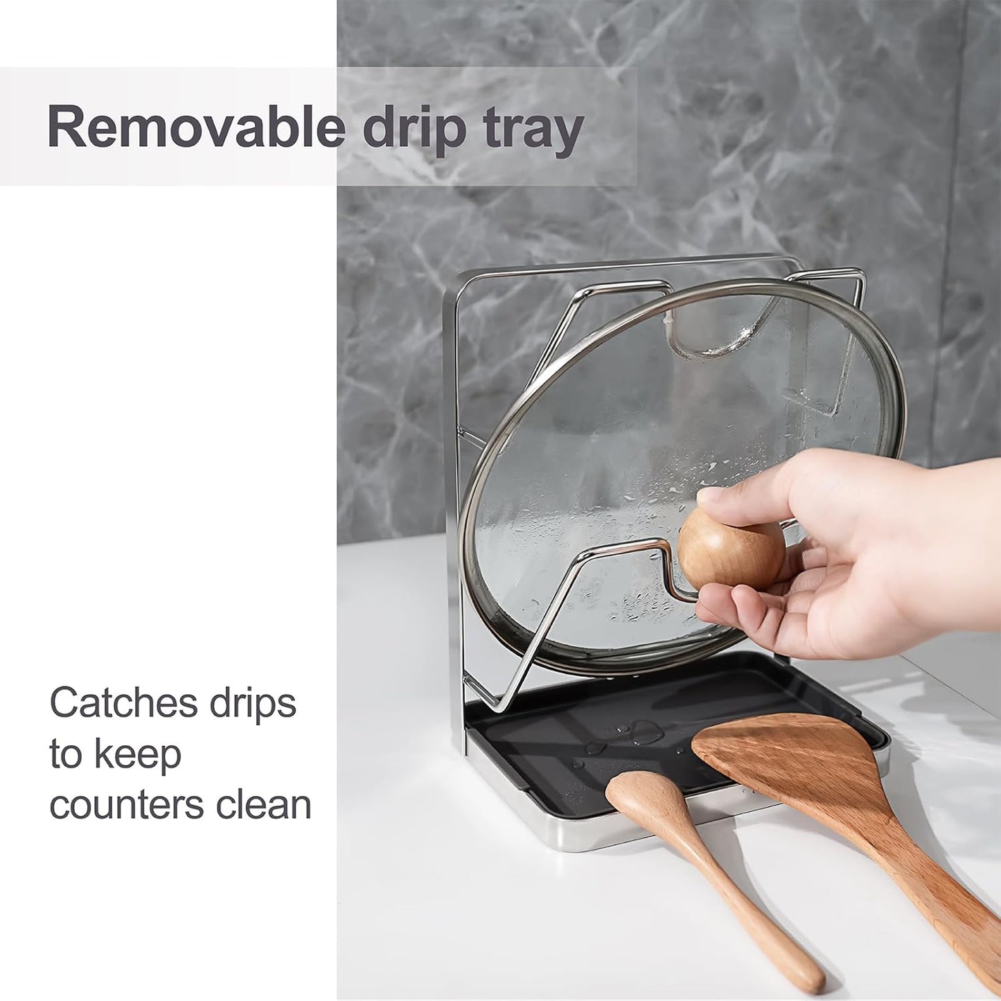 304 Stainless Steel Pot Lid Holder While Cooking, Kitchen Spoon Rest with Lid Holder for stove top, Multifunctional Kitchen Pot Lid Organizer for Countertop(Silver)