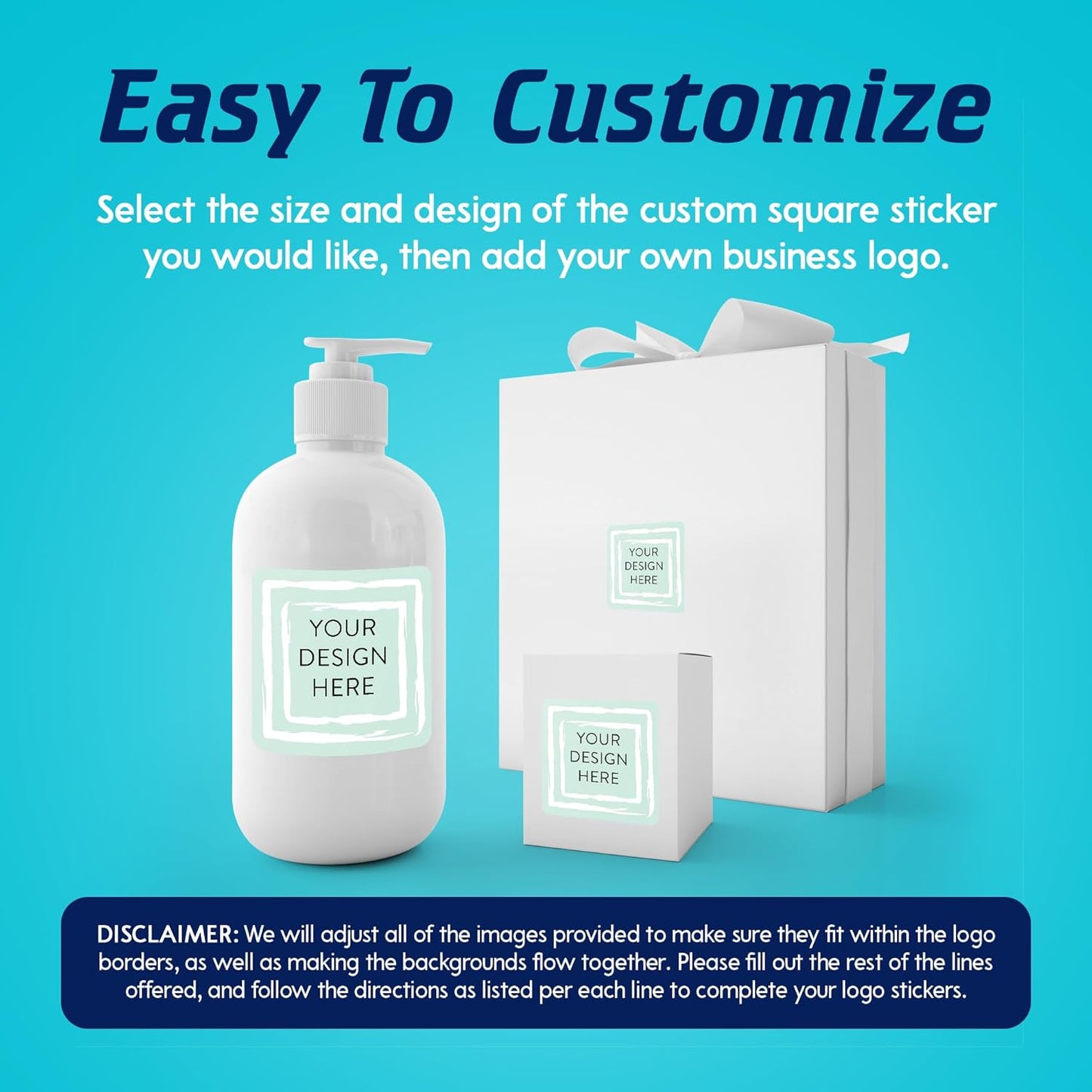 100 Custom Vinyl Stickers - Upload Your own Image, Text, Design, Logo - Personalized Logo Labels for Handmade, Packaging, Bottle, Jars, Candle, Brand Stickers (Mint, 2x2 Square)