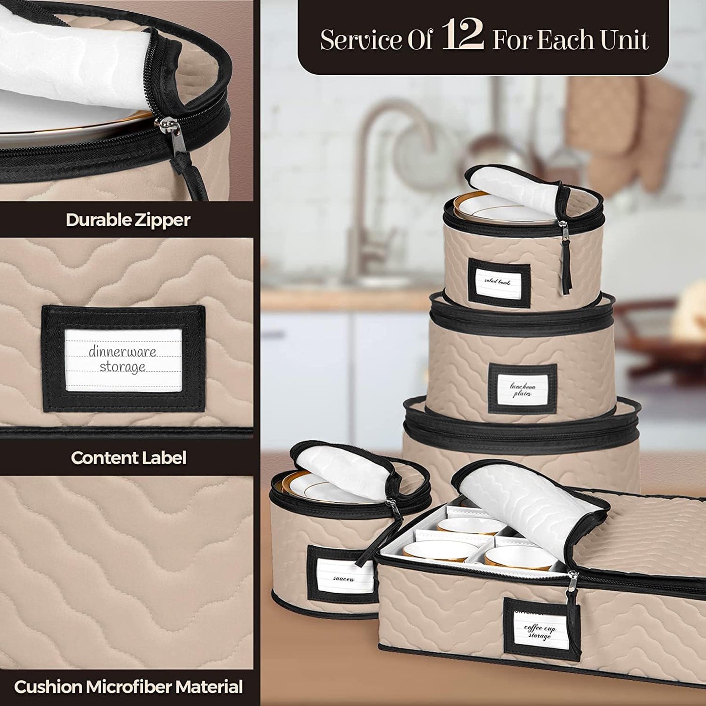 China Storage Containers 5-Piece Set Moving Boxes for Dinnerware, Glasses, Plates, Mugs and Saucers Sturdy Quilted Microfiber Dish Organizer with Dividers for Seasonal Storage - Brown