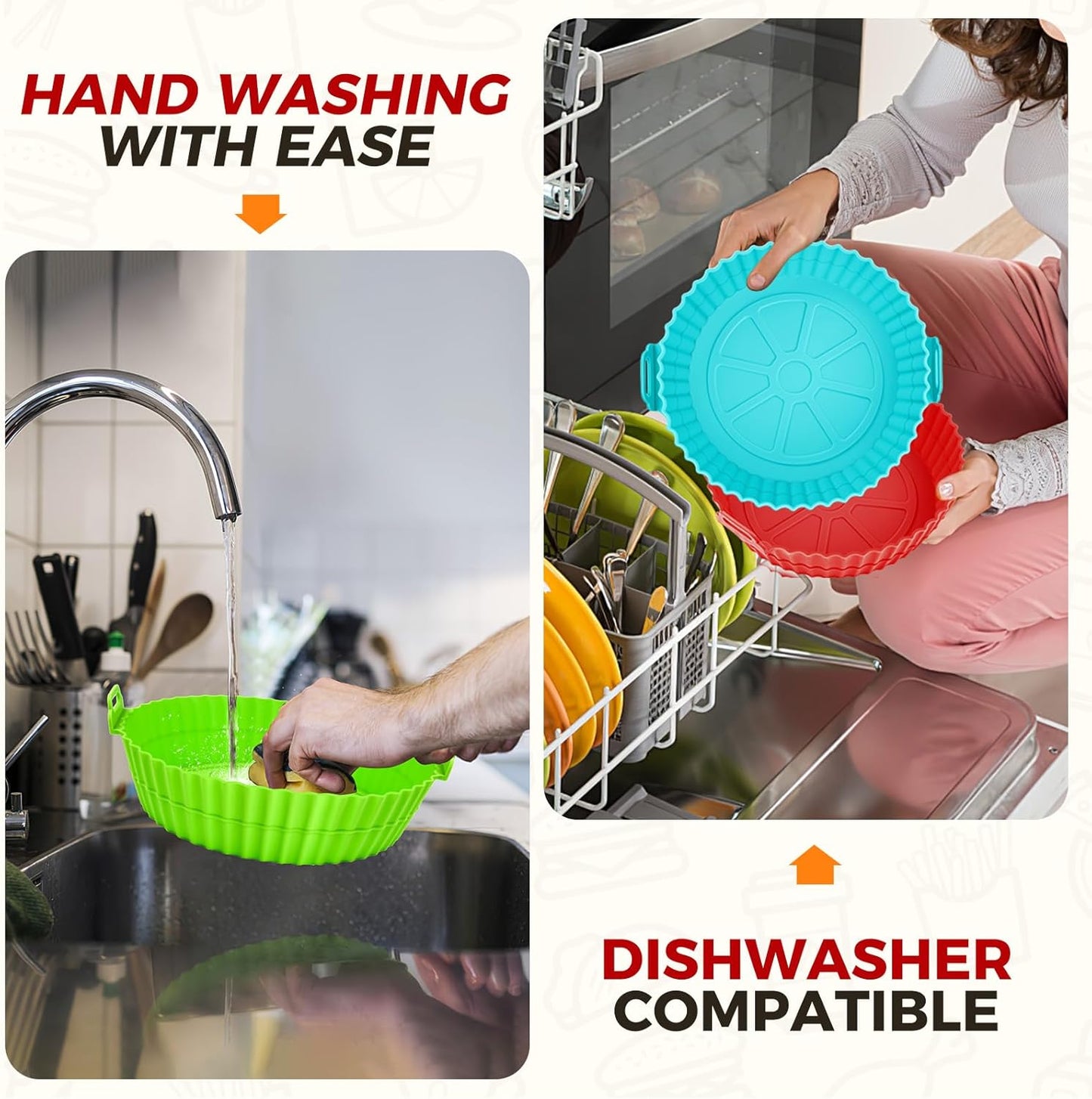 3 Pack Air Fryer Silicone Liners for 5 QT or Bigger, Reusable Food Grade Silicone Airfryer Liners Pot Baking Basket Accessories Replacement of Flammable Disposable Parchment Paper Top 8.7 inch