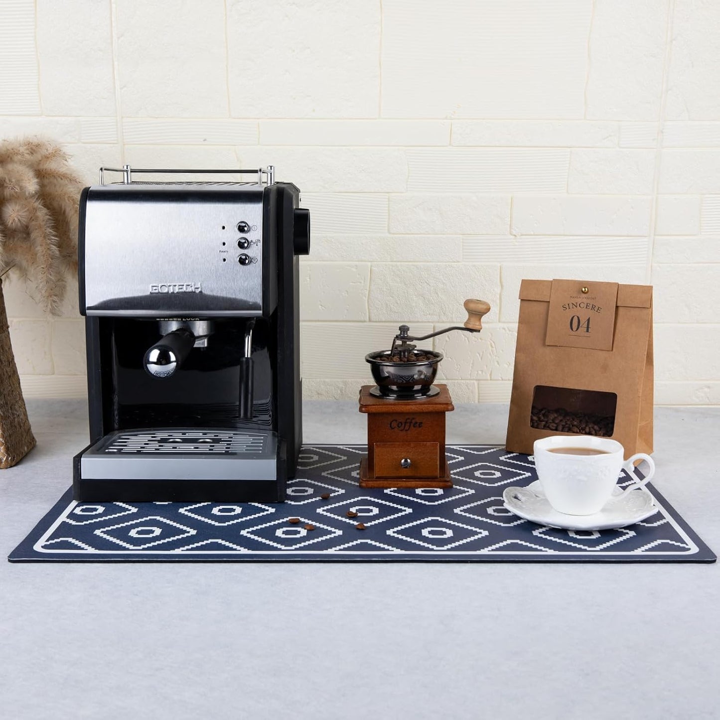 SUEH DESIGN Dish Drying Mat, Absorbent Coffee Mat 19.6 x 11.8 in Quick Dry Kitchen Drying Dish Drain Mat for Kitchen Counter Coffee Bar, Dark Blue