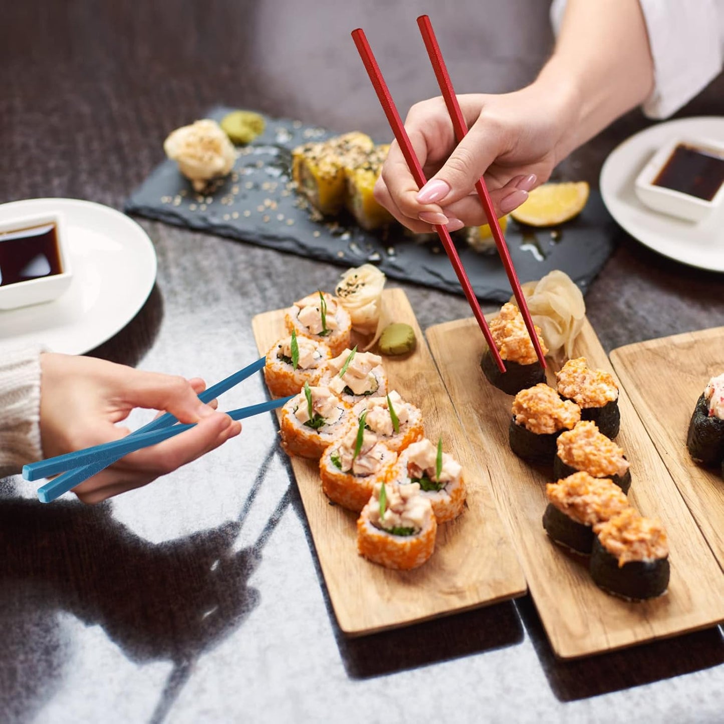 10 Pairs Reusable Fiberglass Chopsticks Dishwasher Safe, GLAMFIELDS Premium Multicolor Japanese Style Chop Sticks for Sushi, Anti-slip, Lightweight, 9 1/2 inches