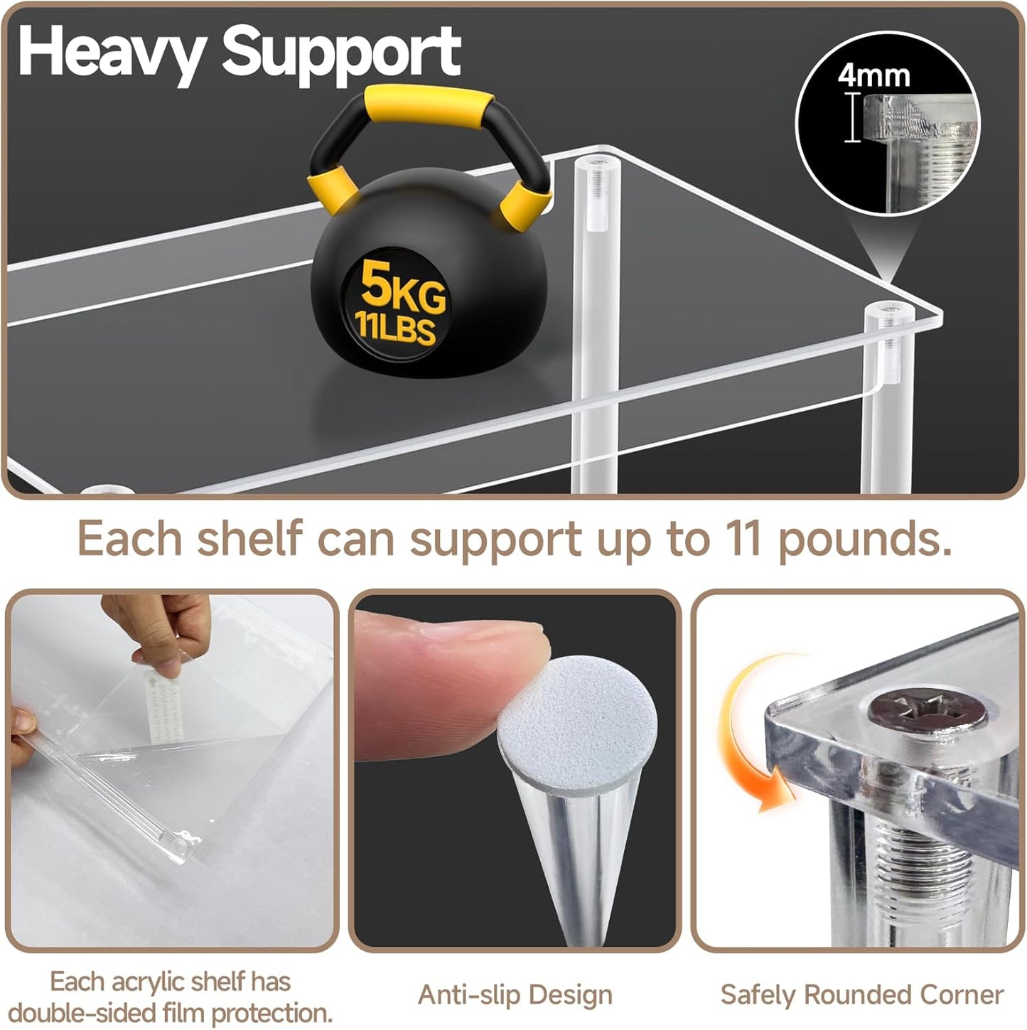 Clear Kitchen Cabinet Organizer, Set of 2 Stackable Spice Rack, Acrylic Shelves for Pantry Organizers and Storage, Tiered Spice Organization for Cabinet, Shelf Organizer for Desk Countertop