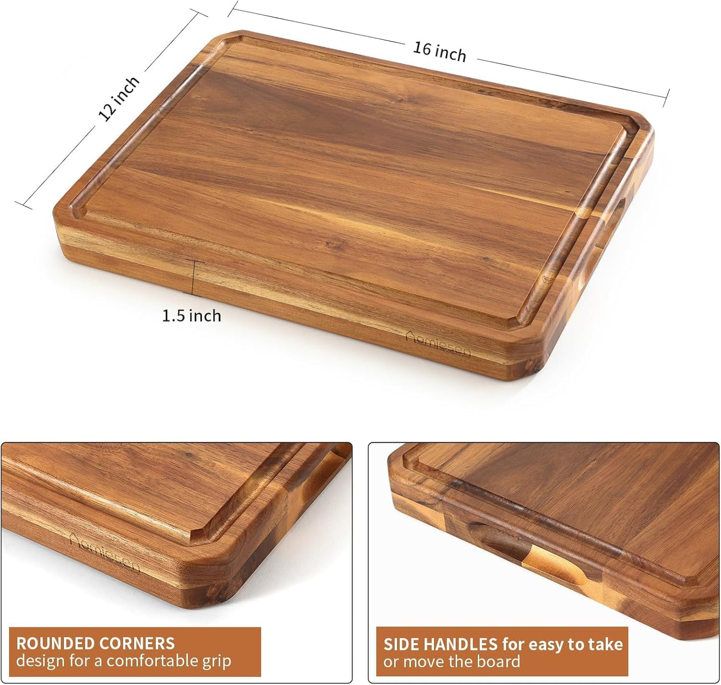 Large wood Cutting Board for Kitchen with Juice Handles , Chopping Board Cheese Charcuterie Board (Striped cutting board)