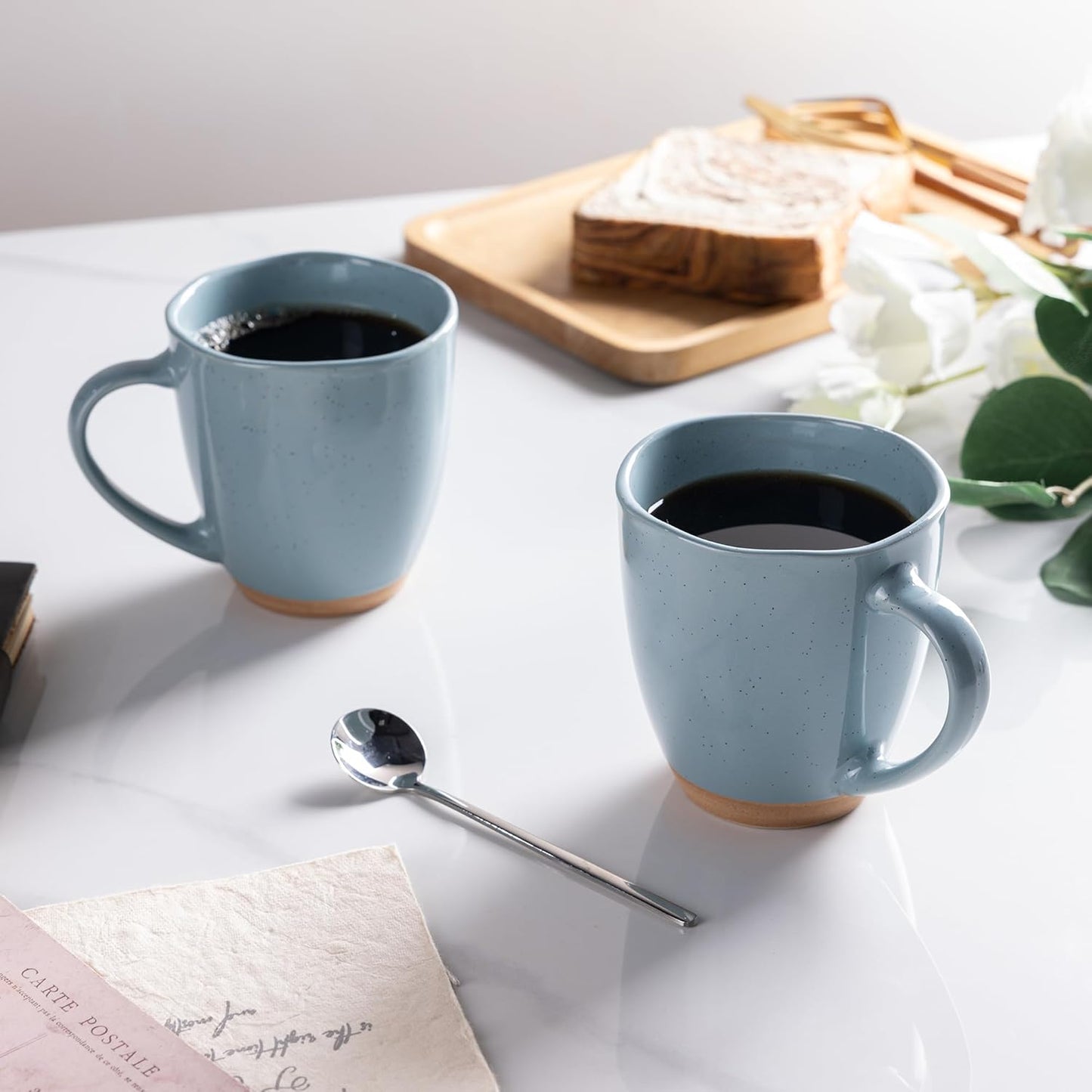 AmorArc 12oz Coffee Mugs, Ceramic Coffee Mugs set of 4 for Man, Woman, Dad, Mom, Modern Coffee Cups with handle for Latte/Cappuccino/Milk/Cocoa. Dishwasher&Microwave Safe, Blue