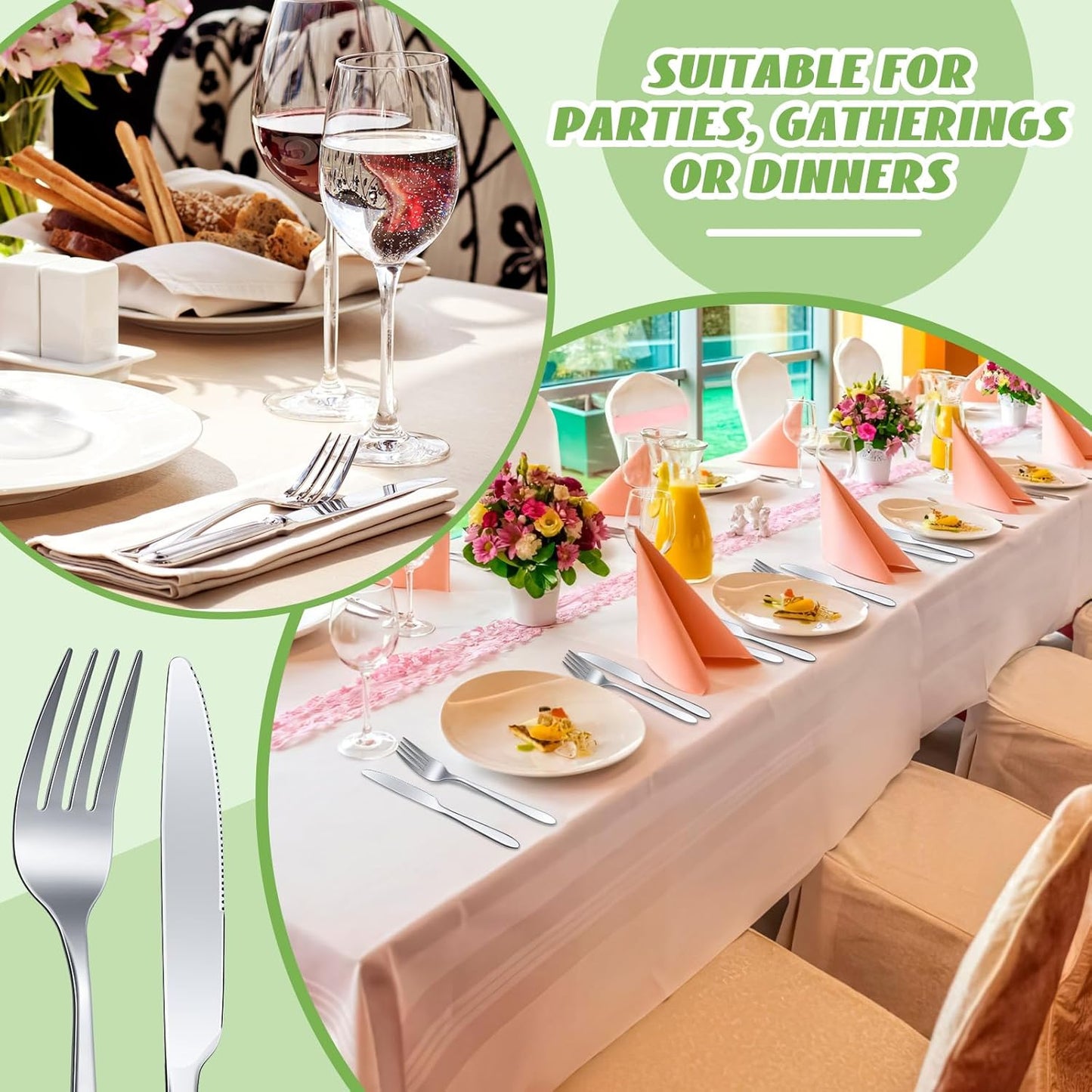 Nuenen 100 Pieces Stainless Steel forks and knives Dinner Flatware Set Tableware Cutlery for Butter Kitchen Restaurant, Dishwasher Safe(Silver,8.4 Inches, 7.1 Inches)