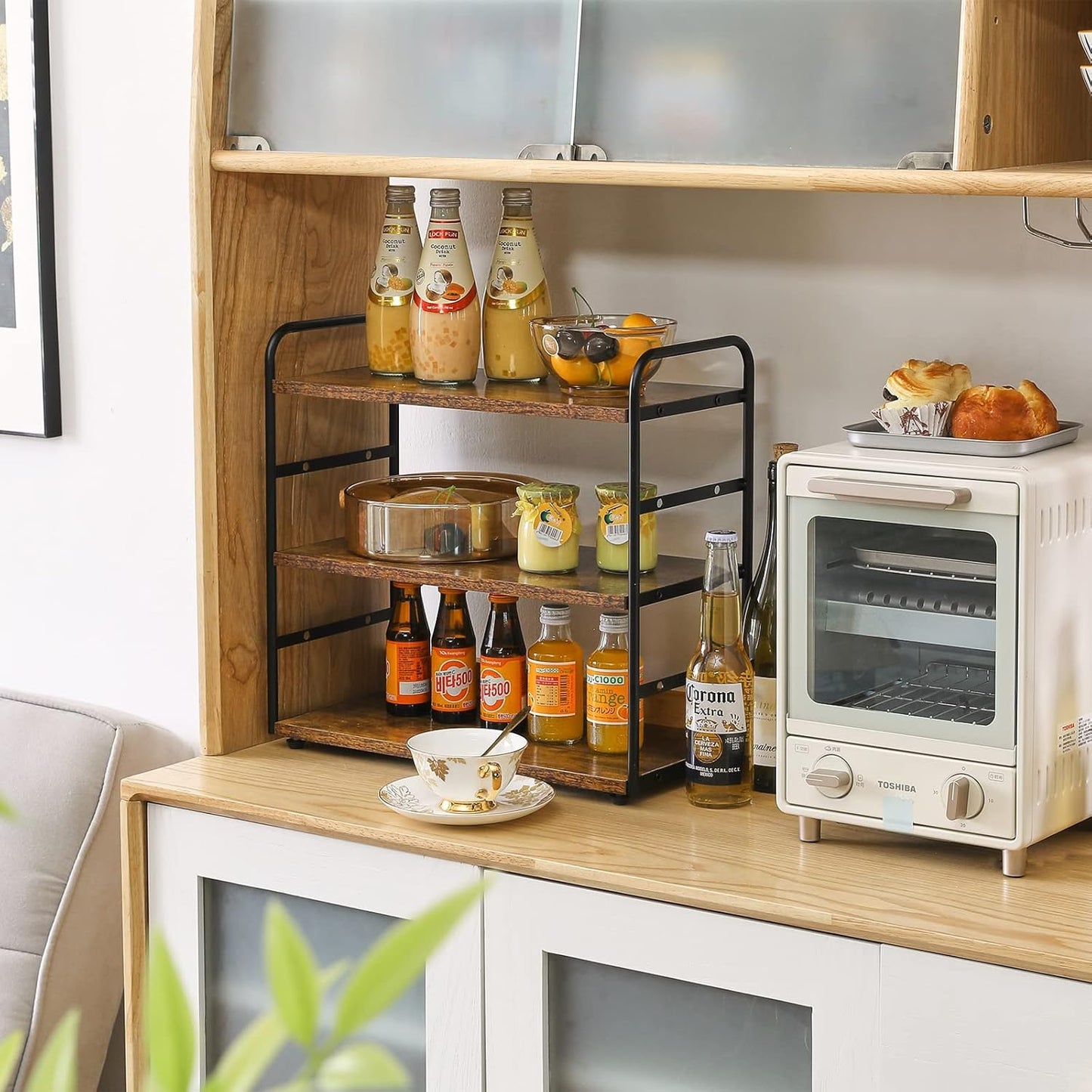 IBUYKE Set of 2 3-Tier Bathroom Counter Organizer, Tray Countertop Storage Shelf, Kitchen Spice Rack Standing, Counter Standing Rack Cosmetic Holder, Rustic Brown TWJ001H-2