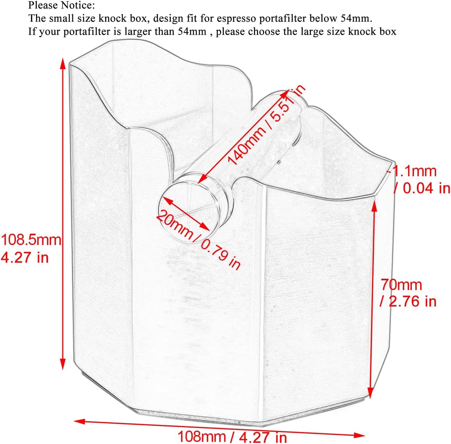 DIBTSA Espresso Knock Box, with Removable Knock Bar and Non-Slip Rubber Base, Espresso Accessory, Stainless Steel, Silver, Small